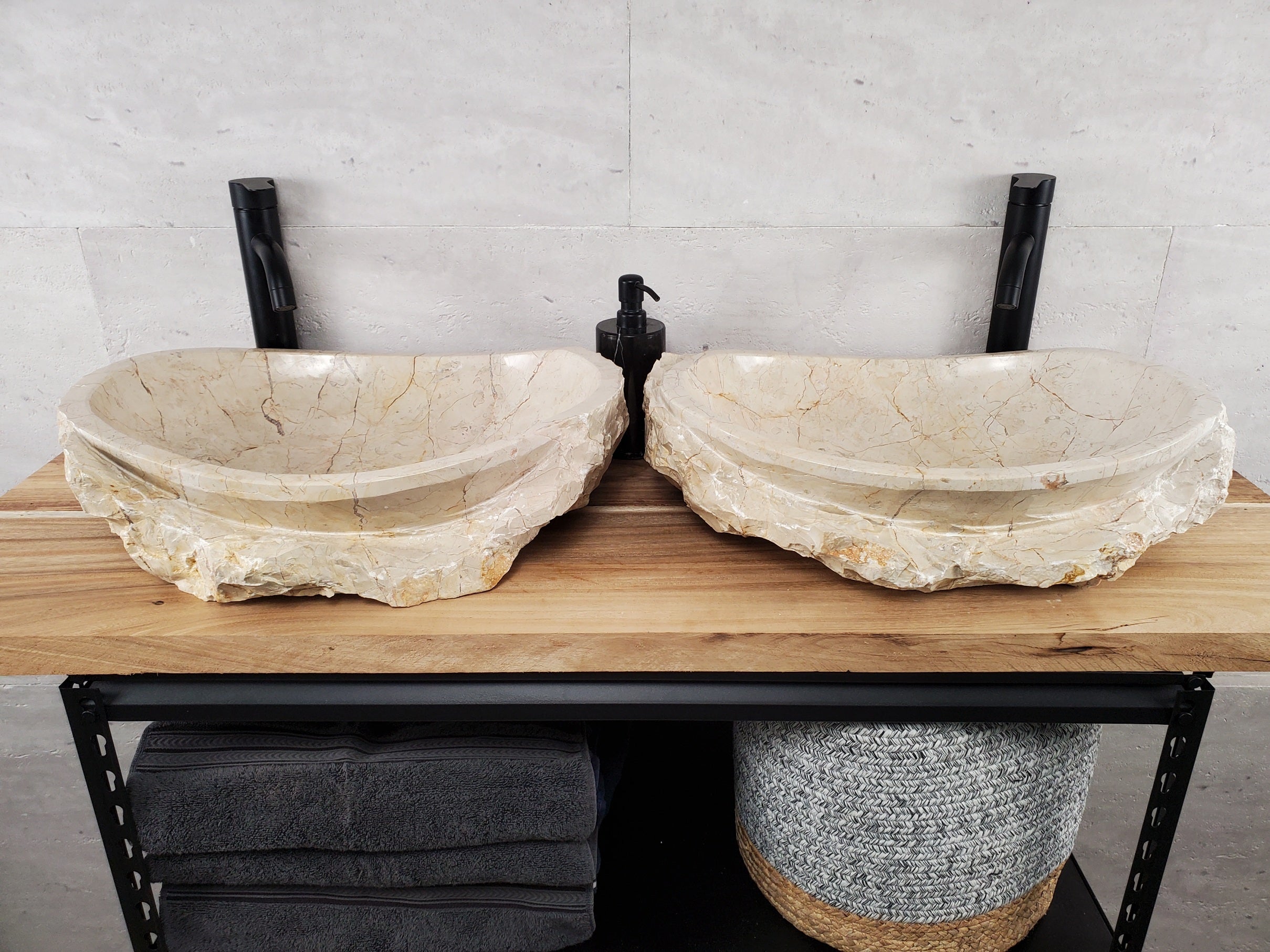 SET1043 Oval Marble Stone Vessel Sink (Set of 2)