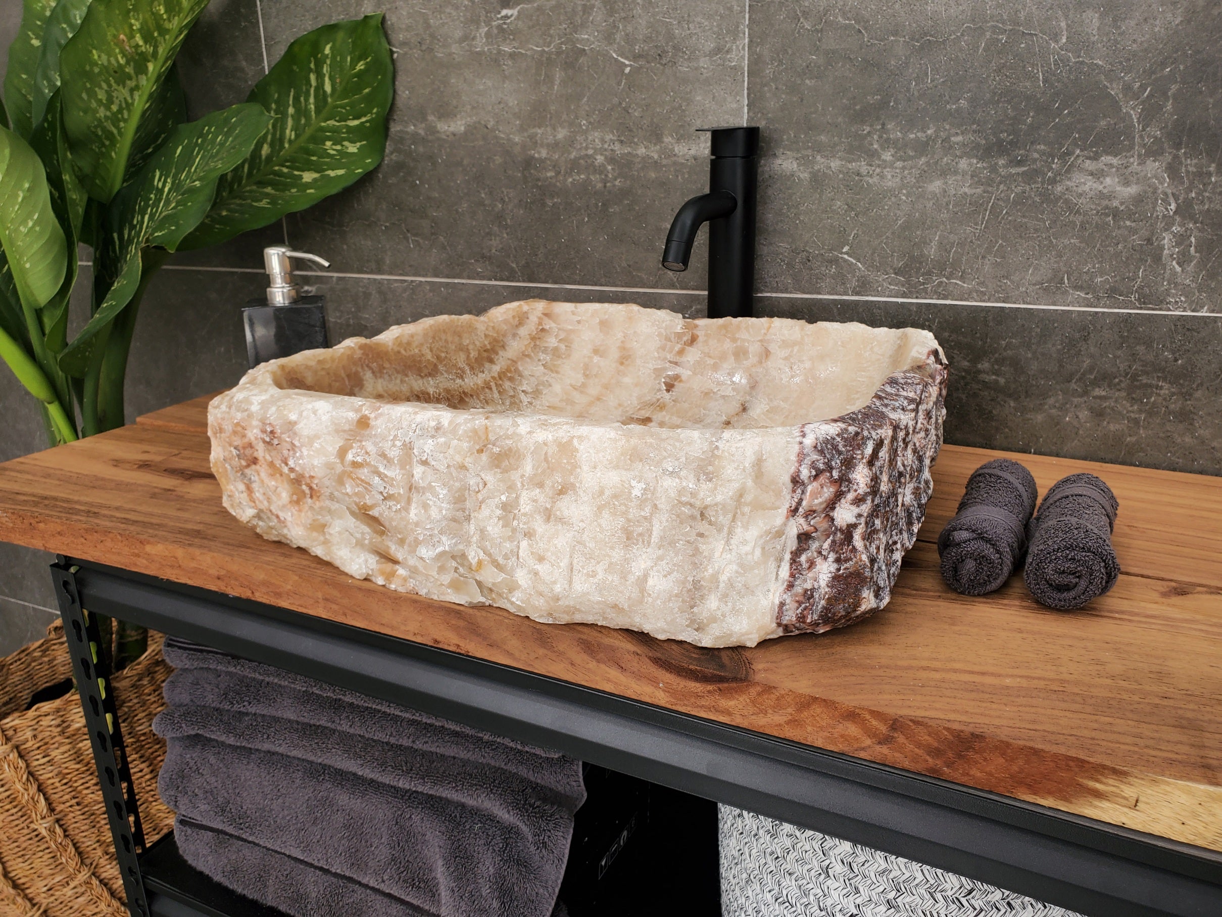 S31_15 Onyx Stone Vessel Bathroom Sink - 17.5 x 16 inch