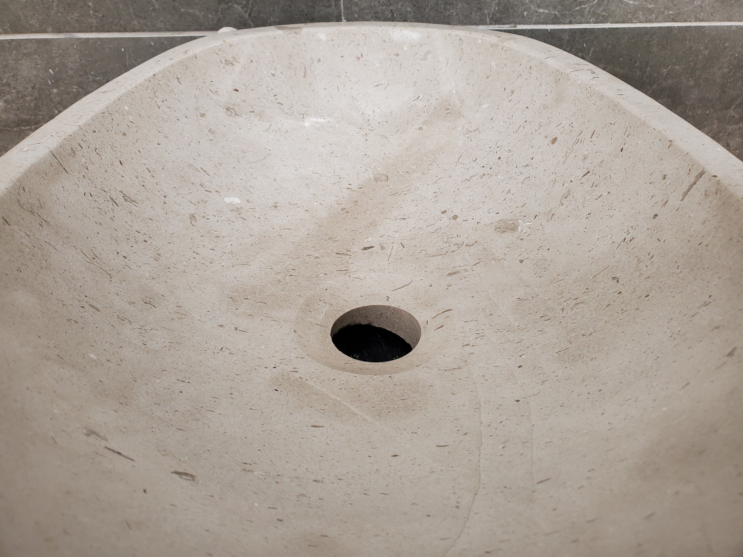 S32_02 Oval Travertine Chiseled Vessel Bathroom Sink - 16 x 12 inch