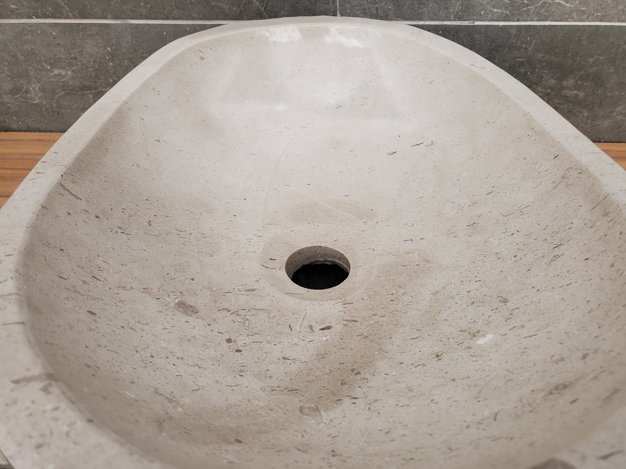 S32_02 Oval Travertine Chiseled Vessel Bathroom Sink - 16 x 12 inch