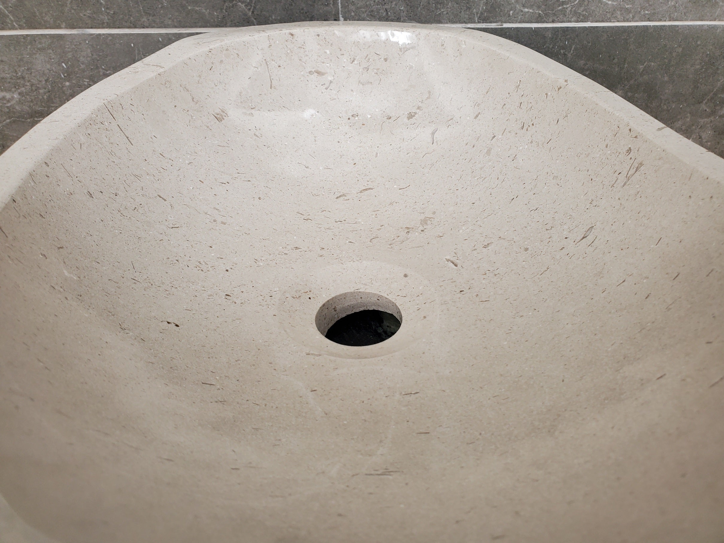 S32_01 Oval Travertine Chiseled Vessel Bathroom Sink