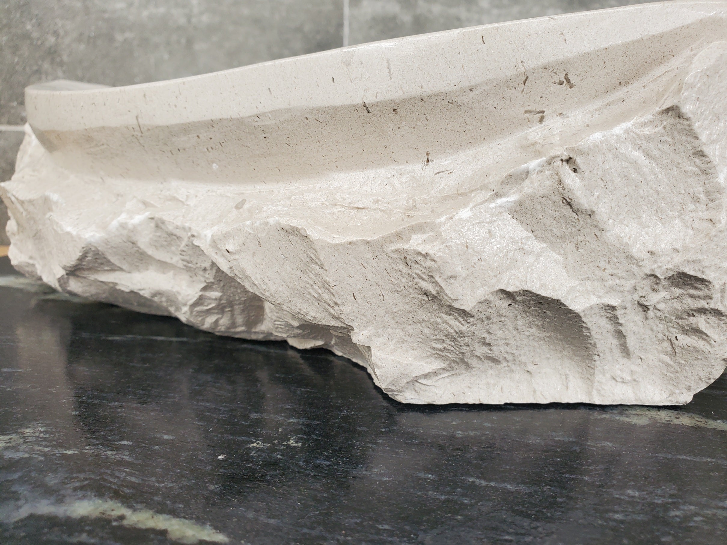 S32_01 Oval Travertine Chiseled Vessel Bathroom Sink