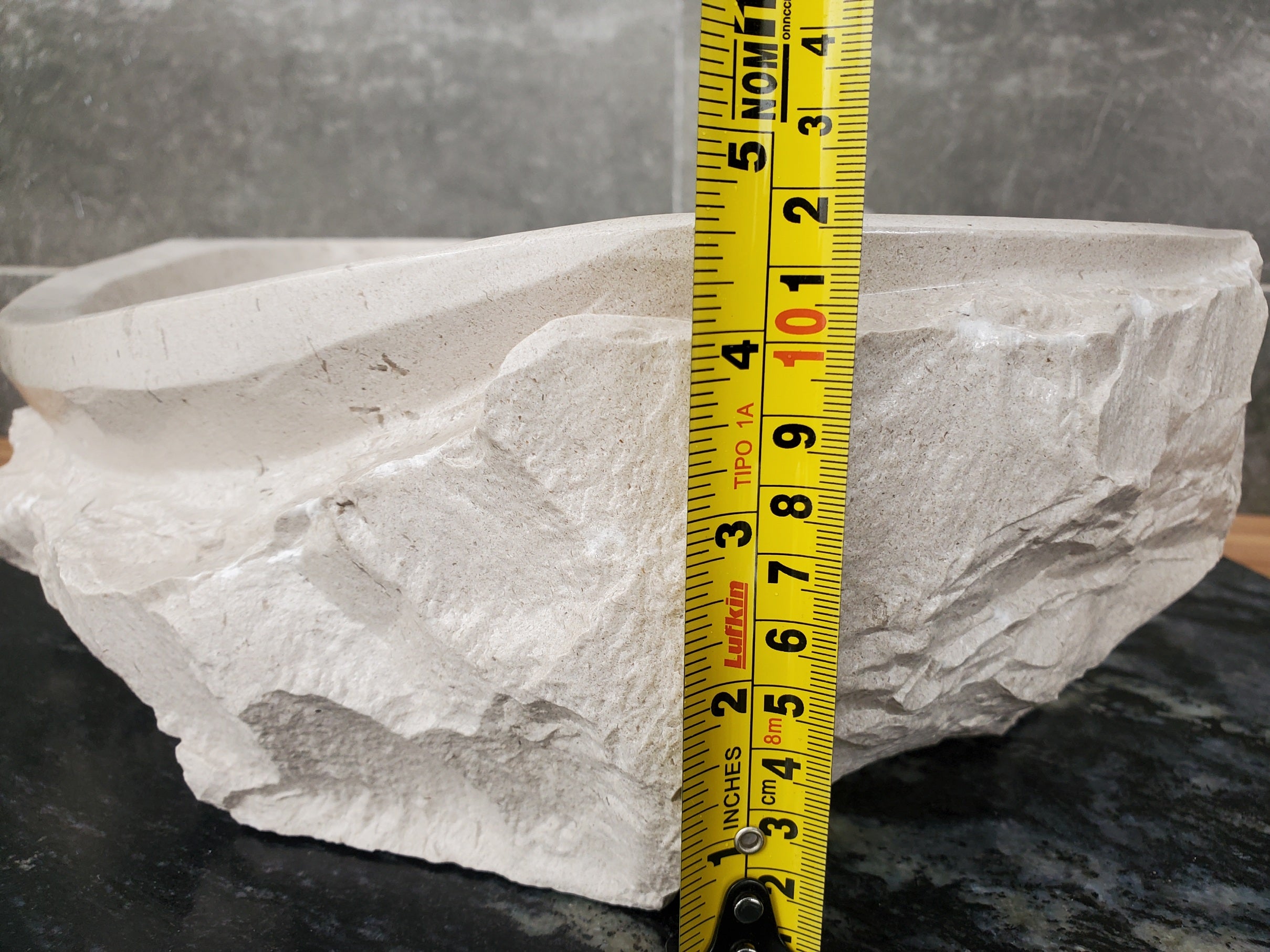 S32_01 Oval Travertine Chiseled Vessel Bathroom Sink