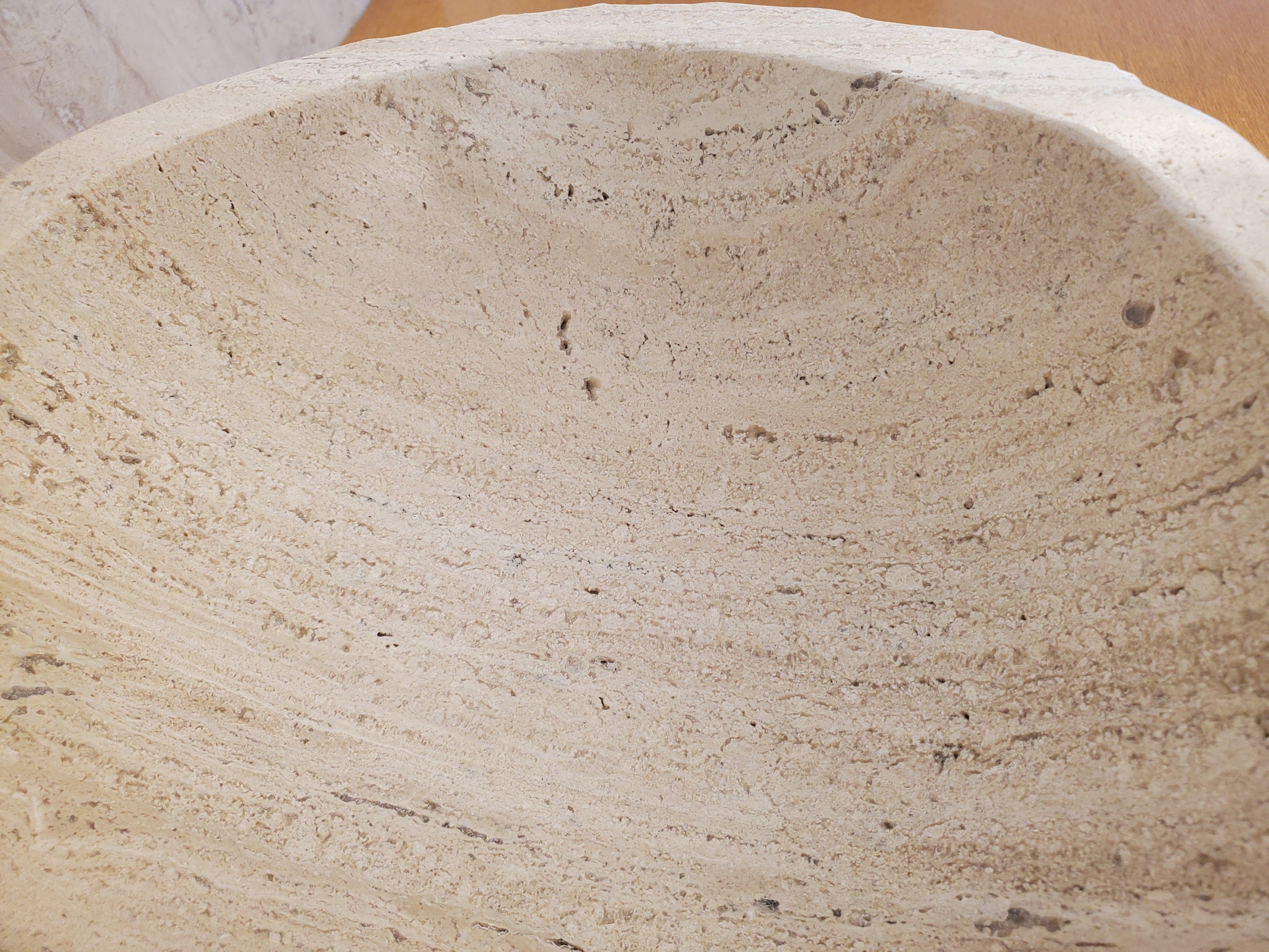 S24_05 Oval Travertine Chiseled Vessel Bathroom Sink - 16.5 x 13 inch