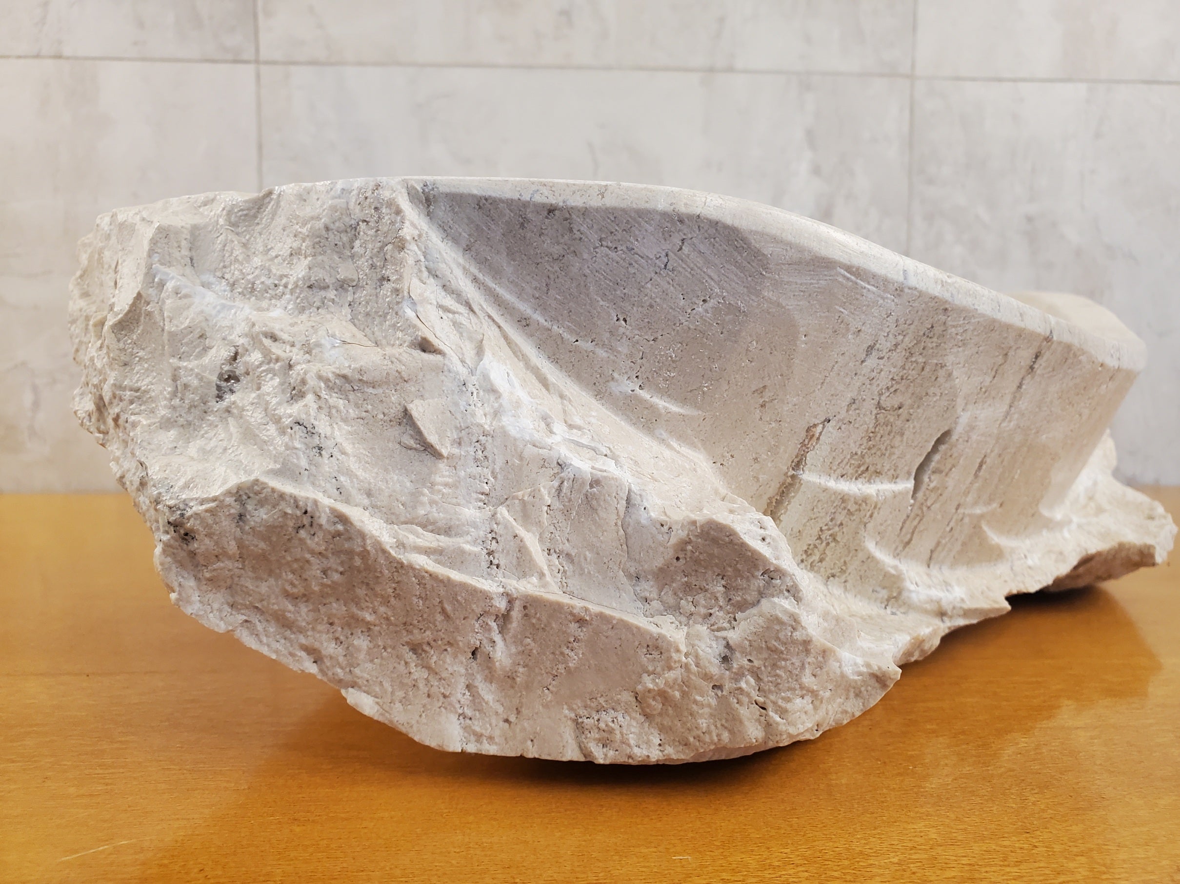 S24_05 Oval Travertine Chiseled Vessel Bathroom Sink - 16.5 x 13 inch