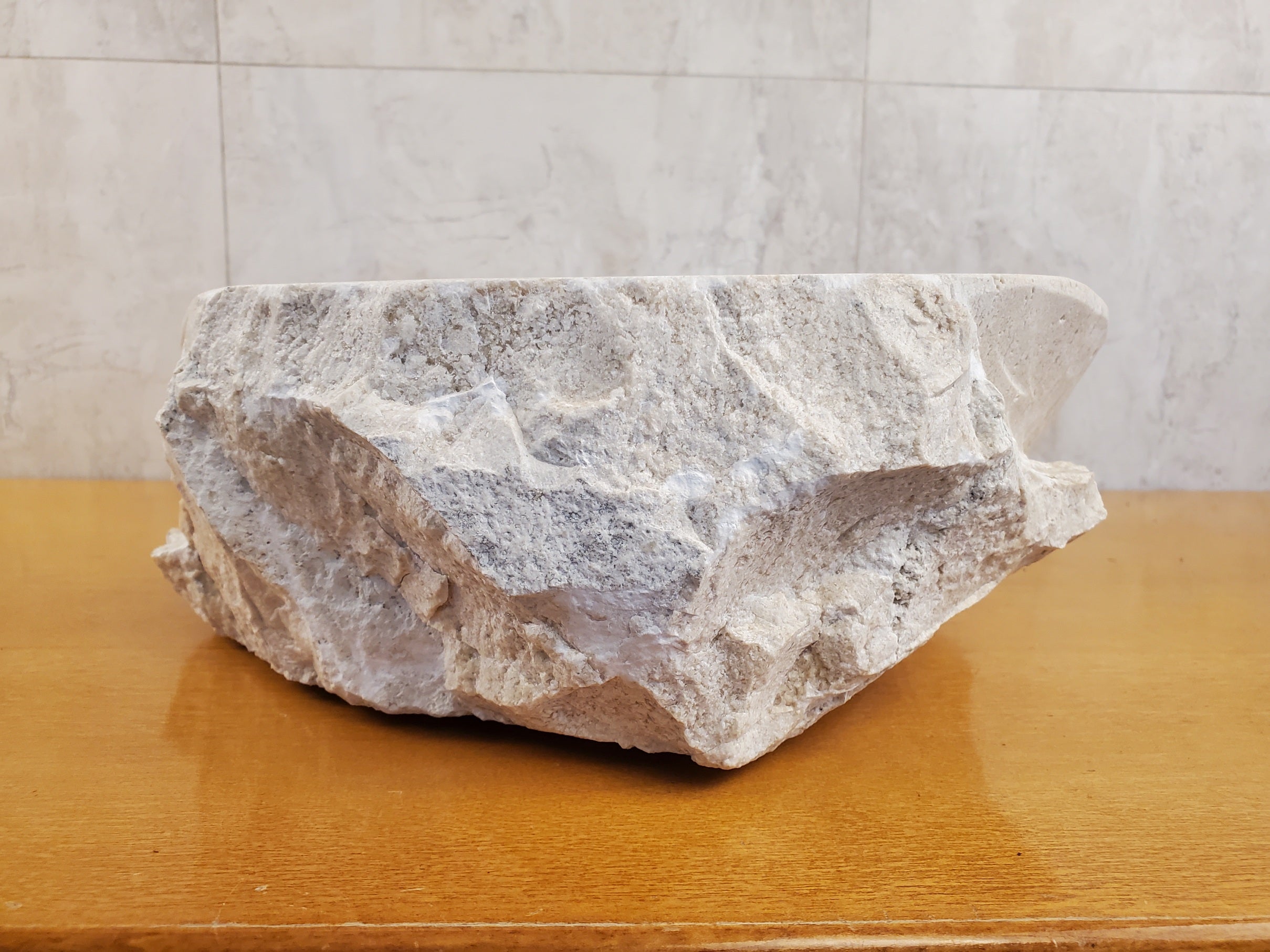 S24_05 Oval Travertine Chiseled Vessel Bathroom Sink - 16.5 x 13 inch