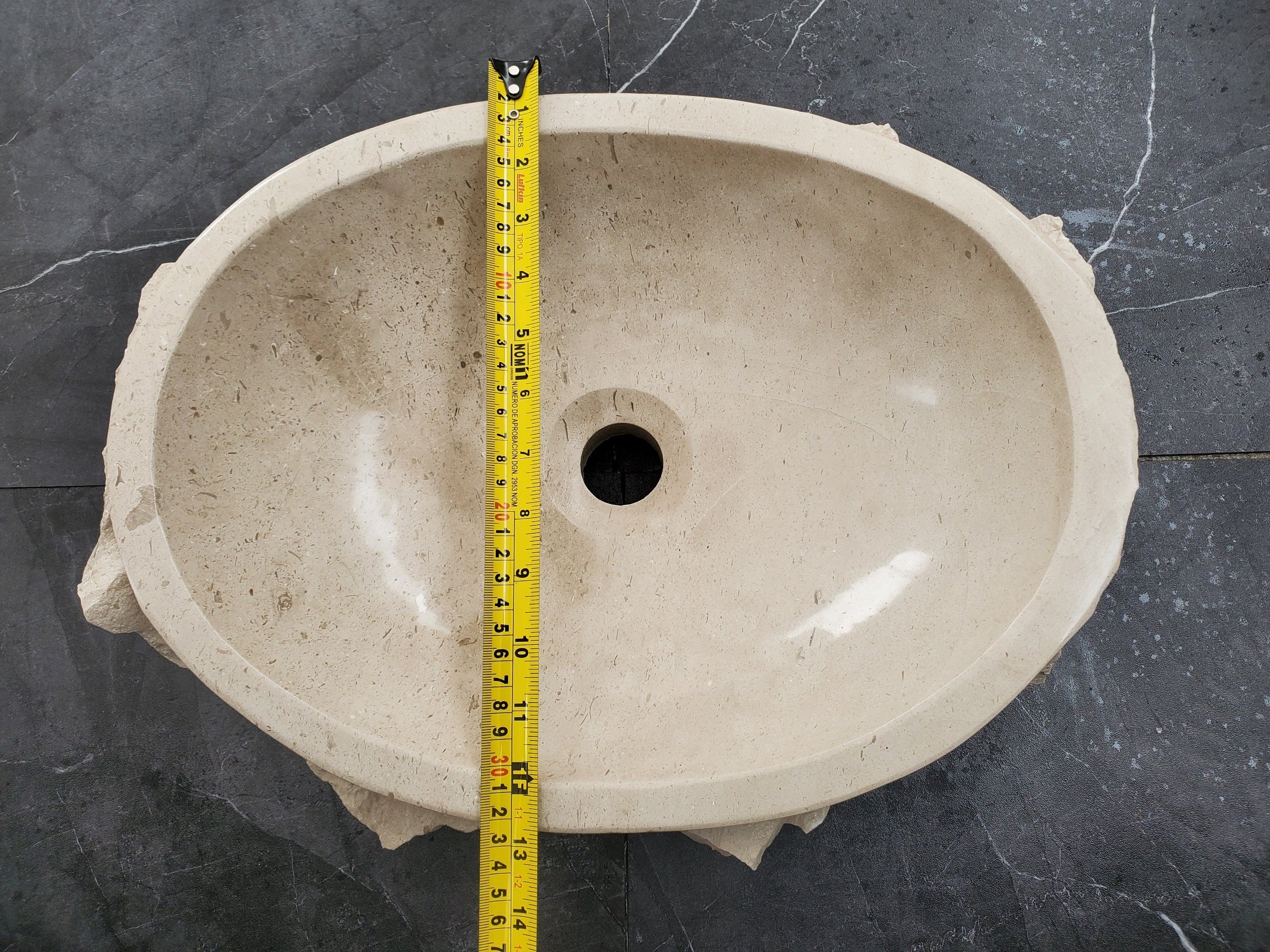 S32_02 Oval Travertine Chiseled Vessel Bathroom Sink