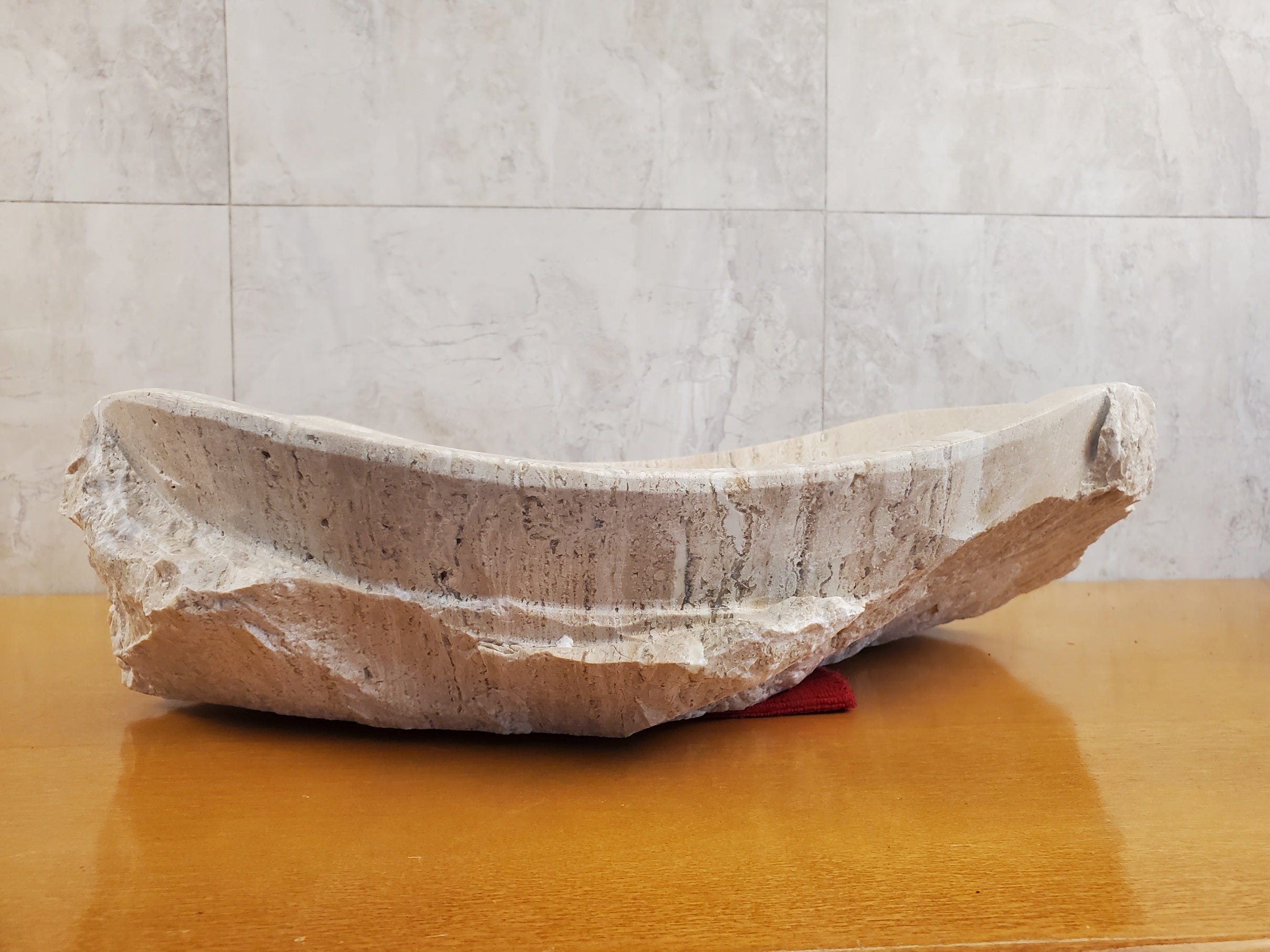 S24_05 Oval Travertine Chiseled Vessel Bathroom Sink - 16.5 x 13 inch