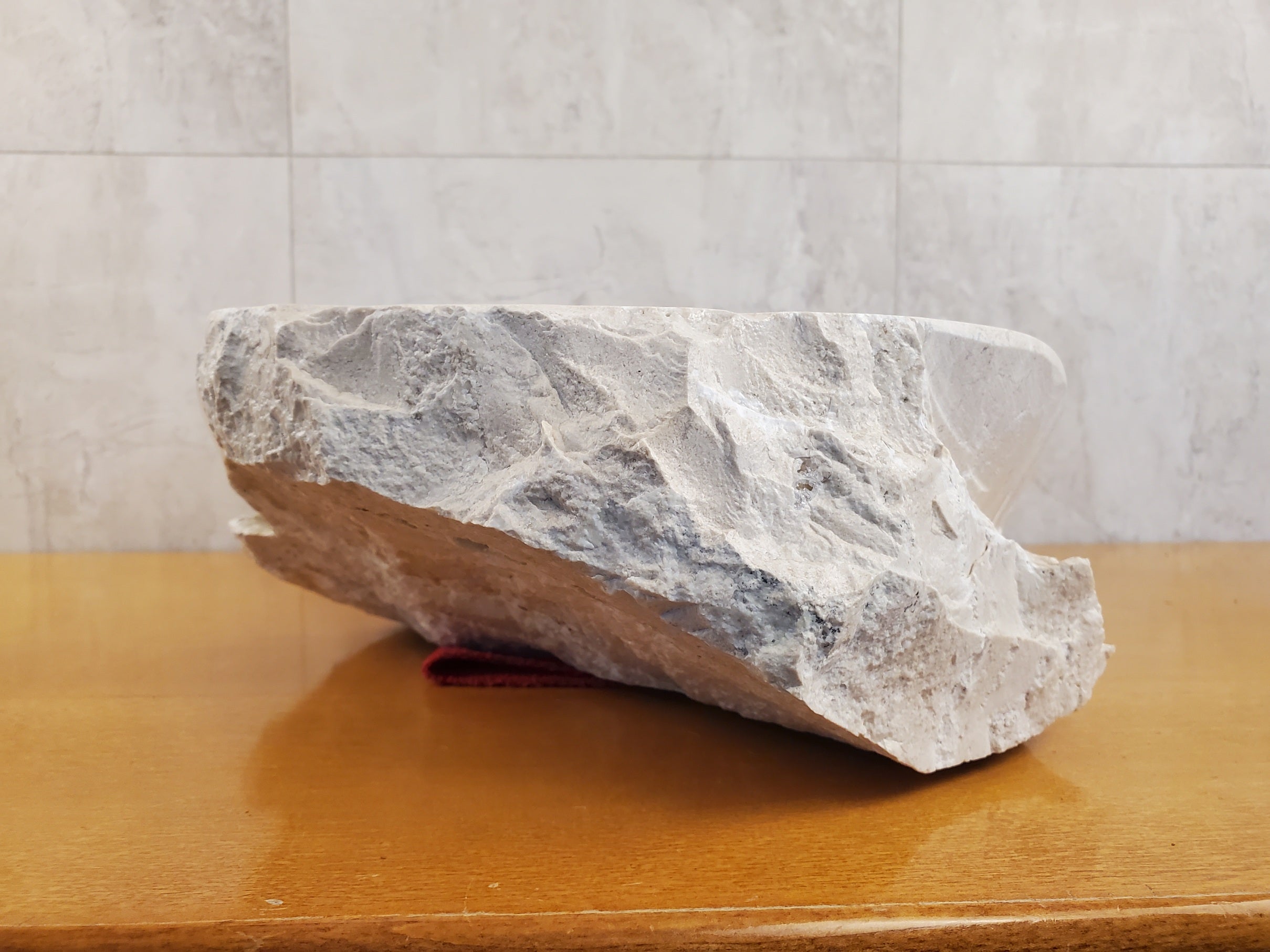S24_05 Oval Travertine Chiseled Vessel Bathroom Sink - 16.5 x 13 inch