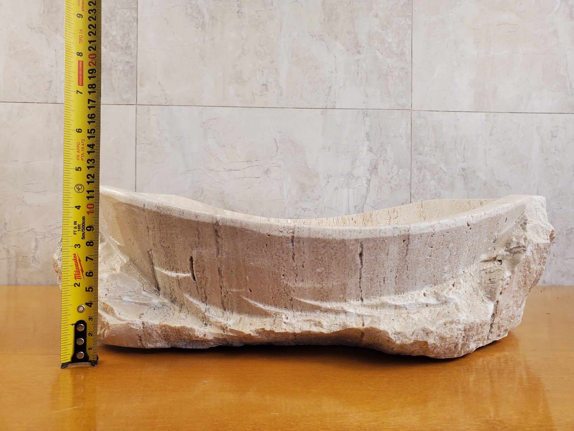 S24_05 Oval Travertine Chiseled Vessel Bathroom Sink - 16.5 x 13 inch