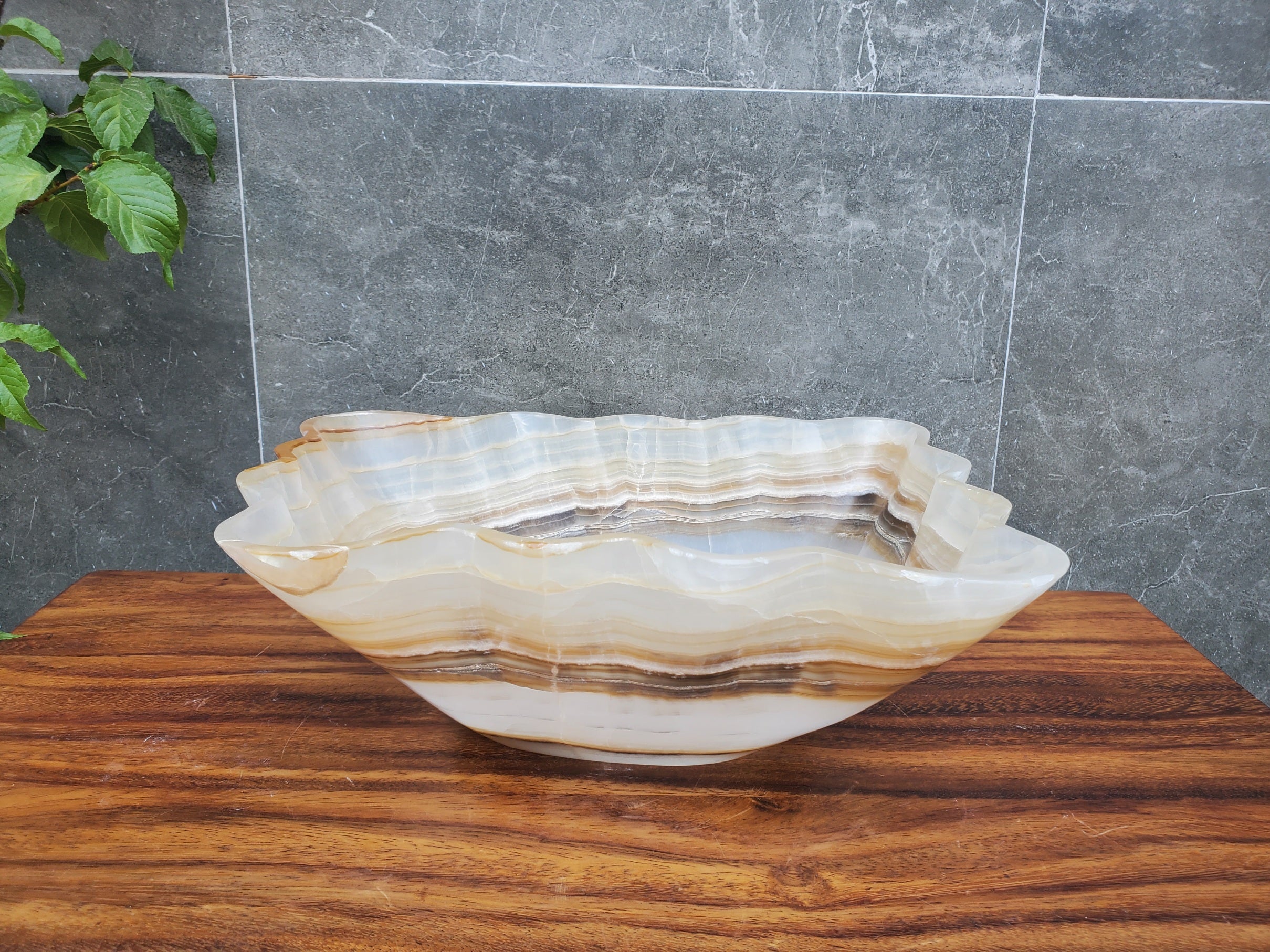 S22_11 White and Brown Onyx Bathroom Vessel Sink