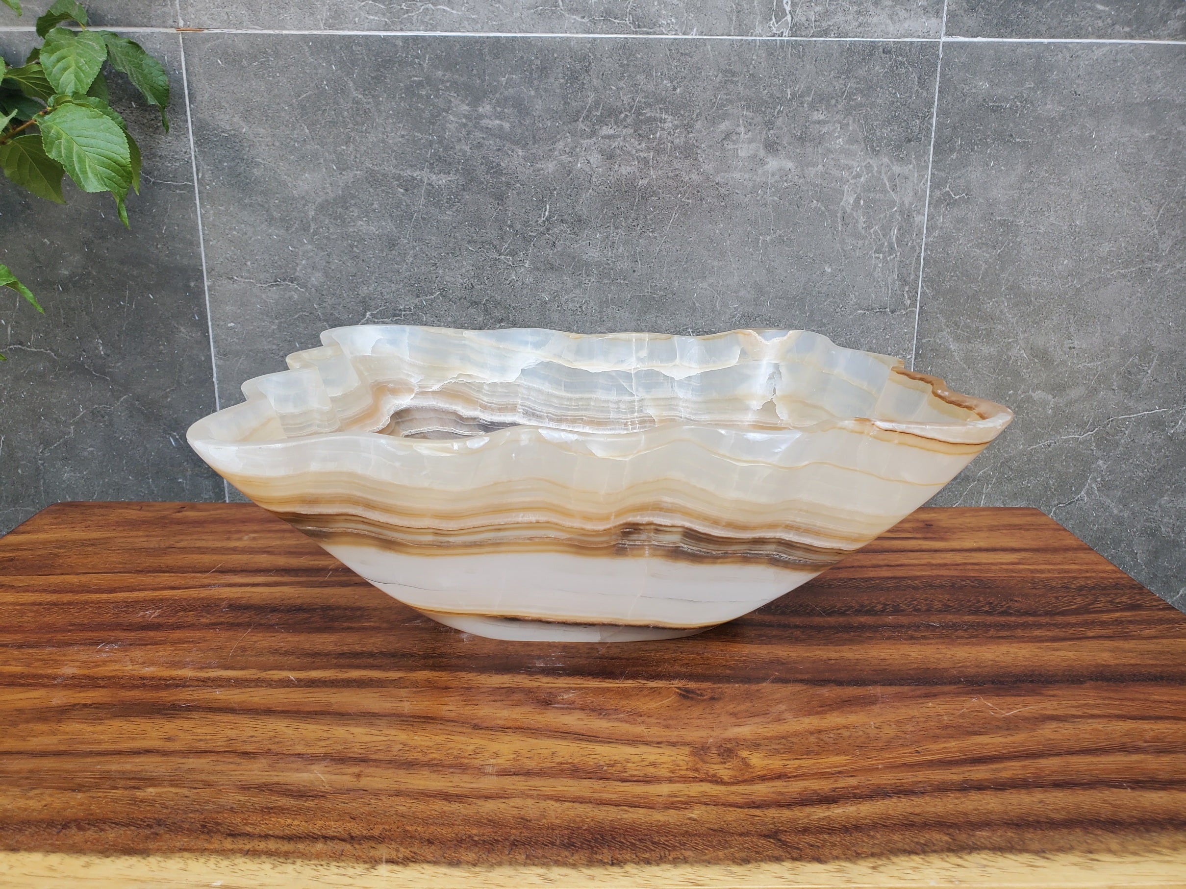 S22_11 White and Brown Onyx Bathroom Vessel Sink