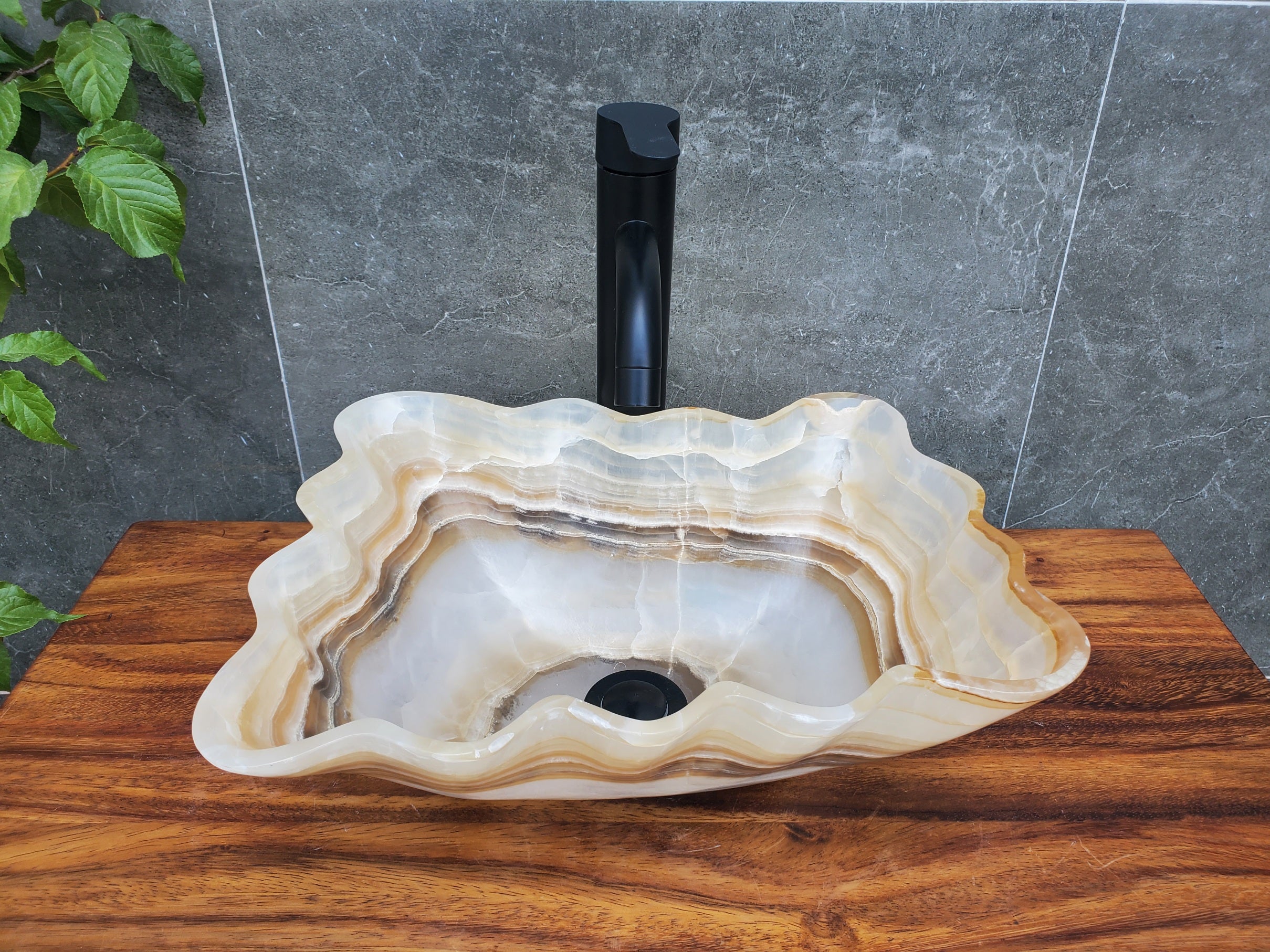 S22_11 White and Brown Onyx Bathroom Vessel Sink