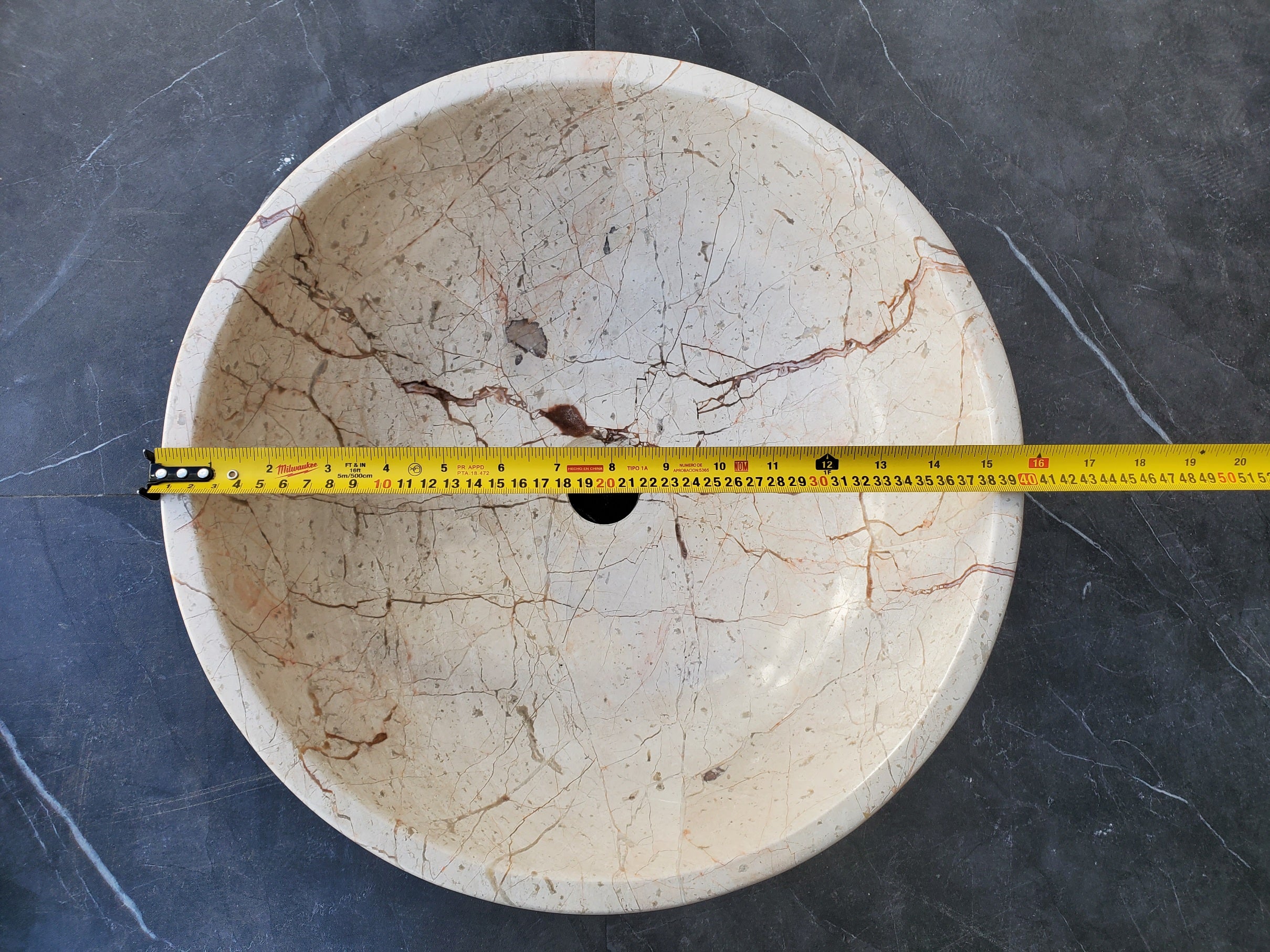 S28_27 Round Marble Stone Vessel Sink - 15.75 x 15.75 inch