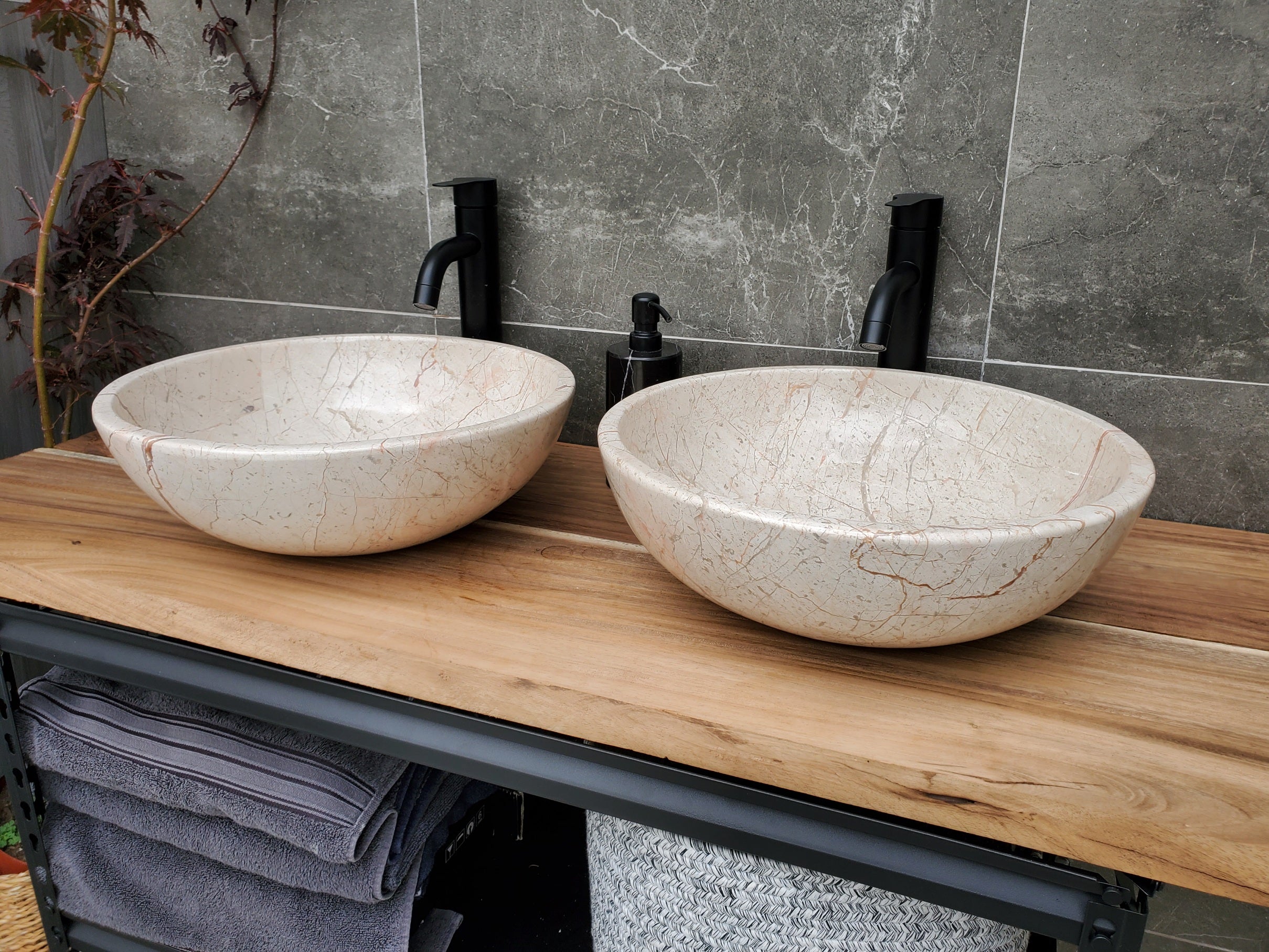 SET1046 Round Marble Stone Vessel Sink (Set of 2)