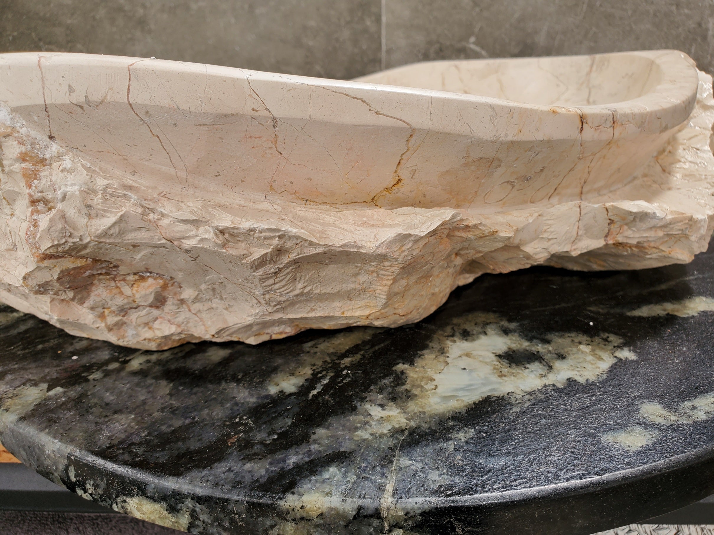 S31_36 Oval Carved Marble Vessel Sink