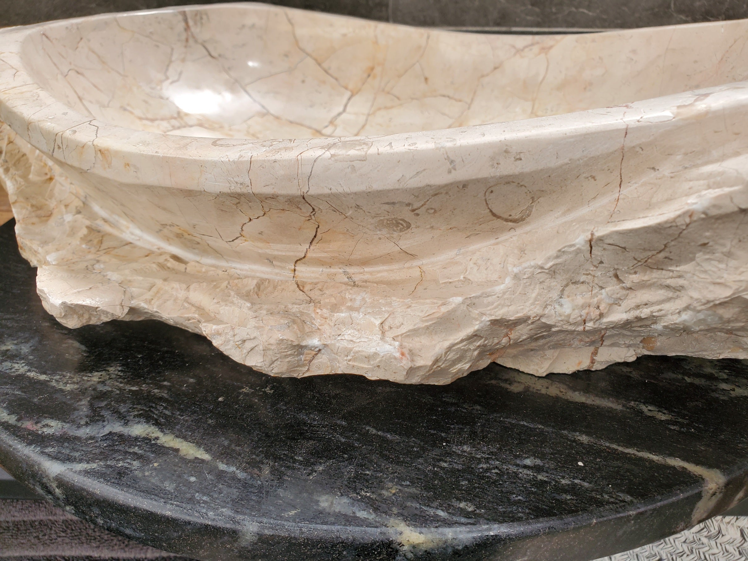 S31_36 Oval Carved Marble Vessel Sink - 22 x 15 inch