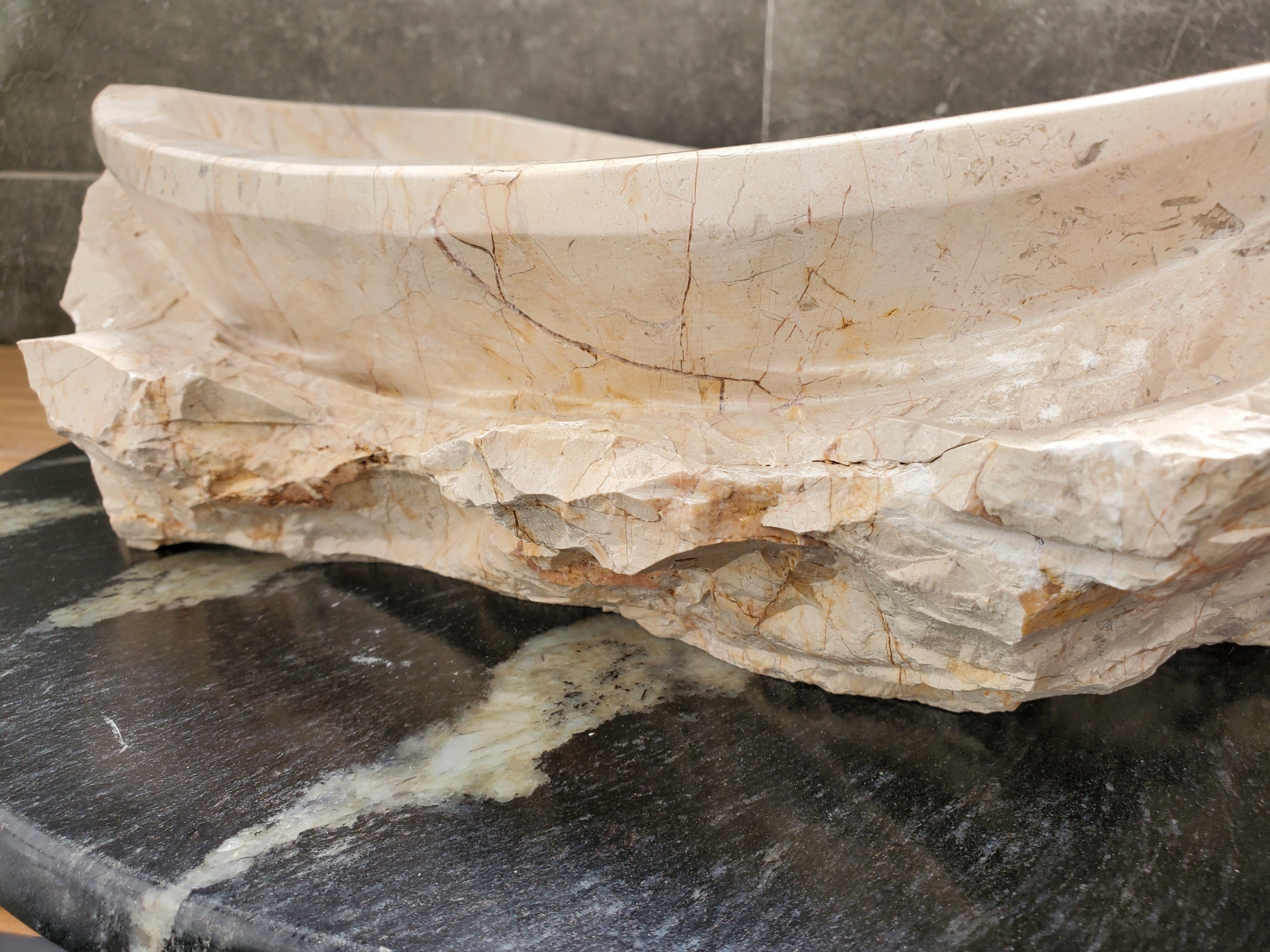 S31_37 Oval Carved Marble Vessel Sink