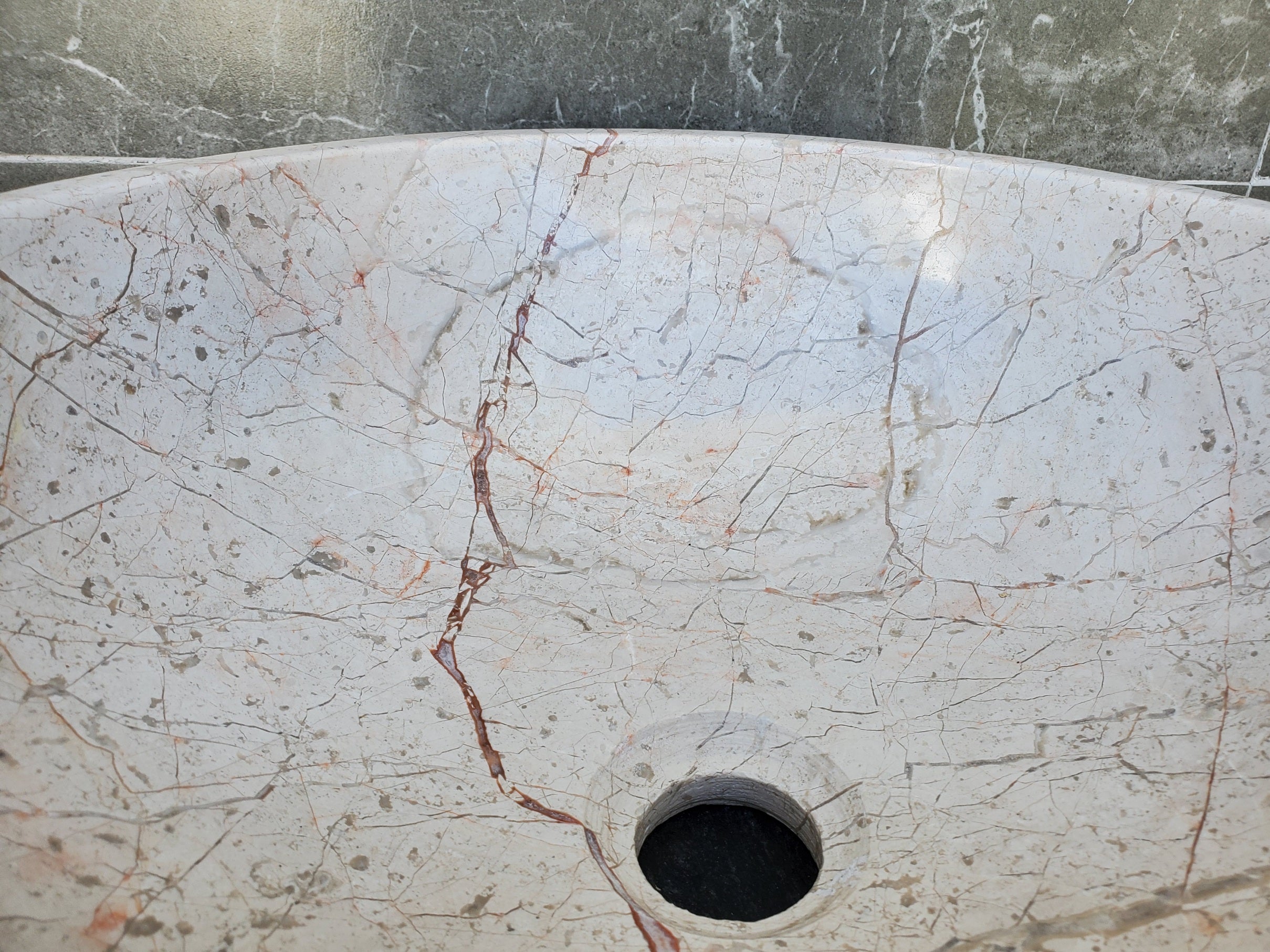 S28_28 Round Marble Stone Vessel Sink - 15.75 x 15.75 inch