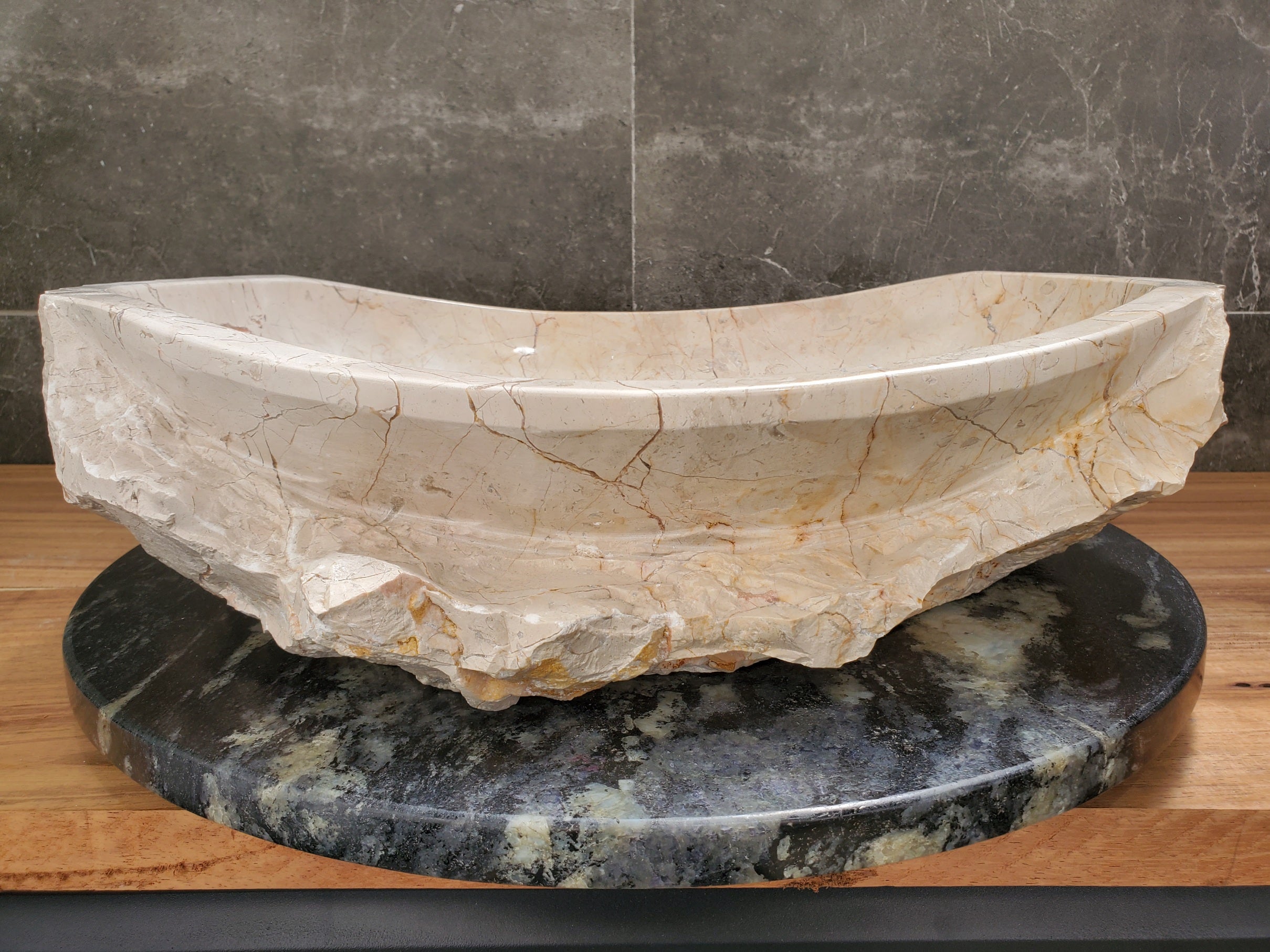 S31_37 Oval Carved Marble Vessel Sink - 20 x 15 inch