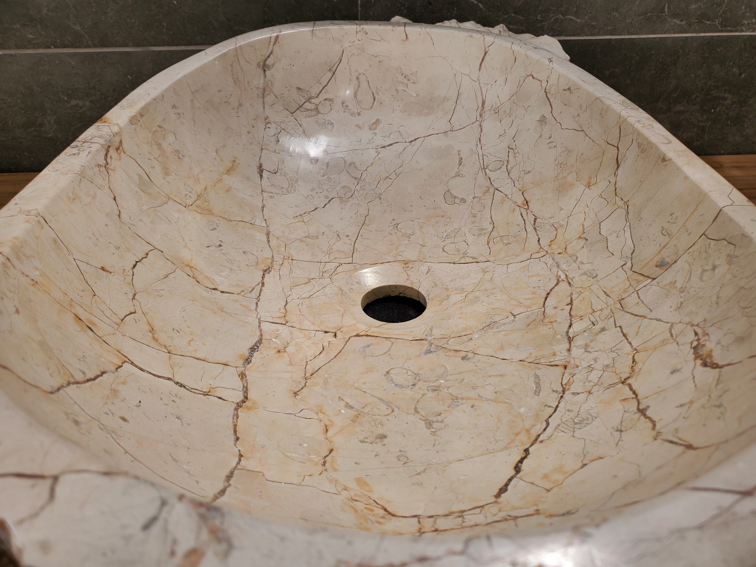 S31_36 Oval Carved Marble Vessel Sink - 22 x 15 inch