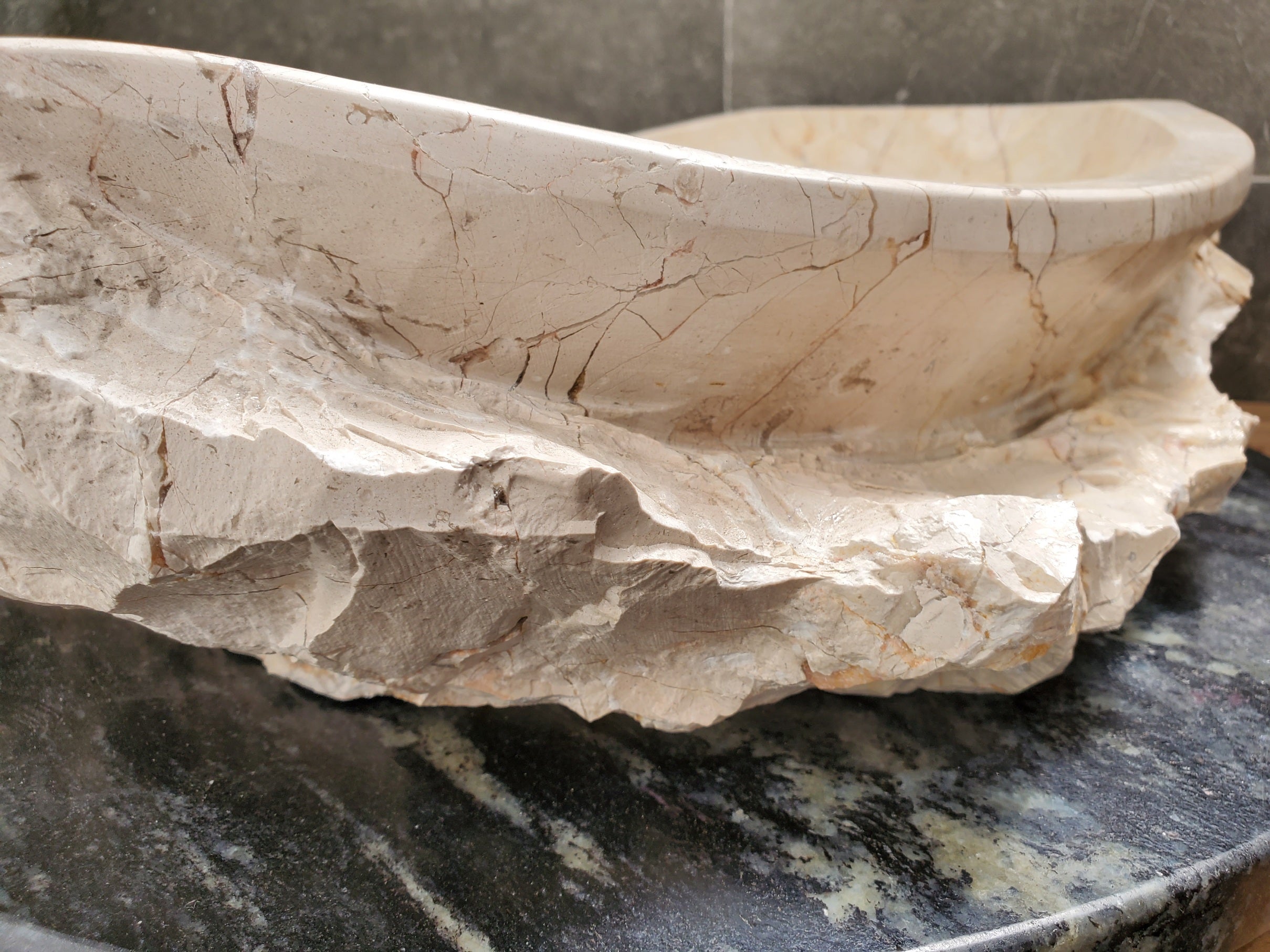 S31_37 Oval Carved Marble Vessel Sink - 20 x 15 inch