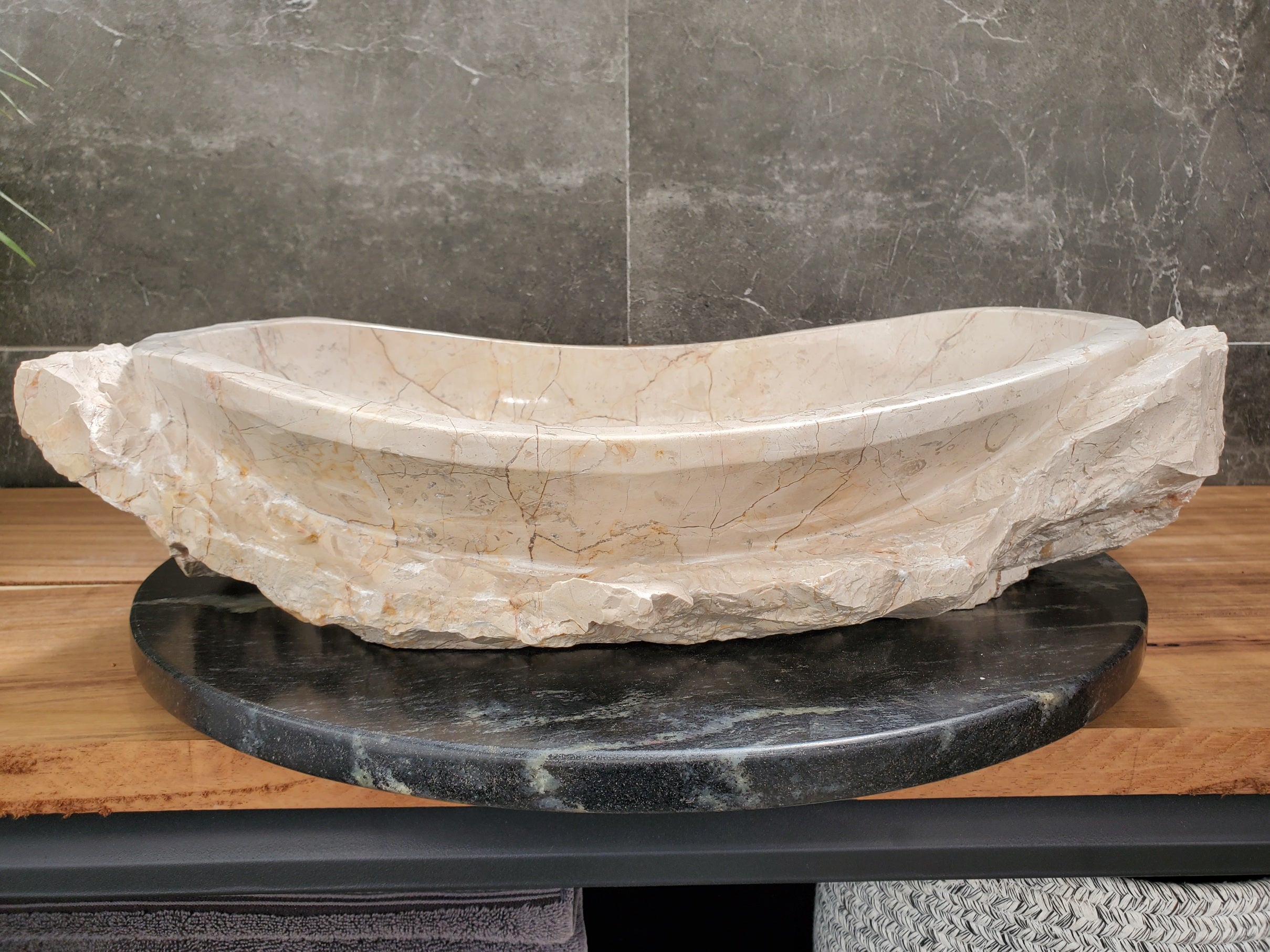 S31_36 Oval Carved Marble Vessel Sink