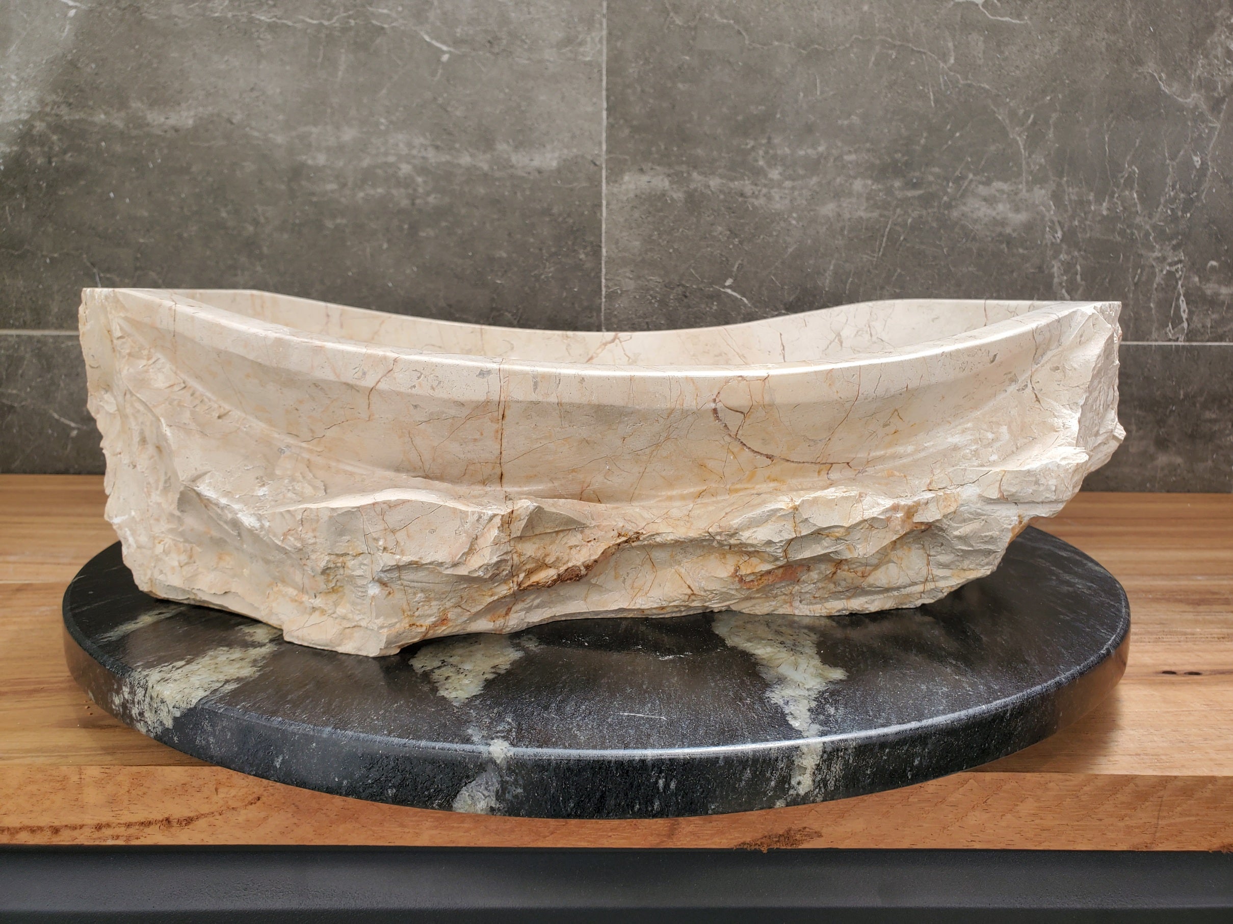 S31_37 Oval Carved Marble Vessel Sink