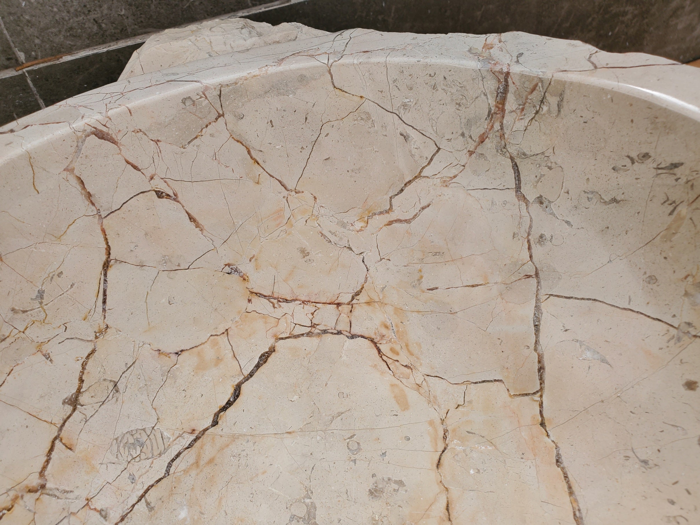 S31_36 Oval Carved Marble Vessel Sink - 22 x 15 inch