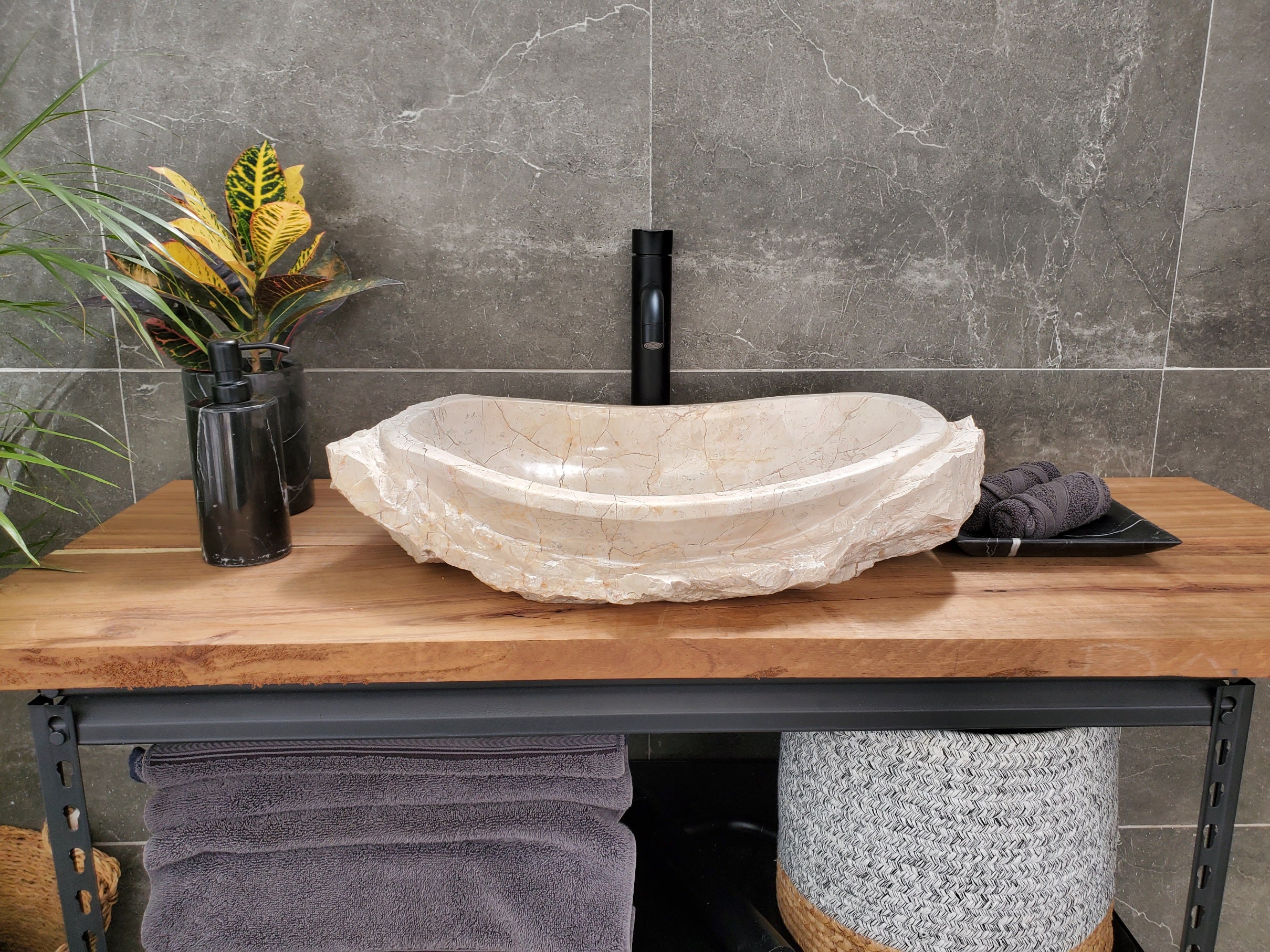 S31_36 Oval Carved Marble Vessel Sink