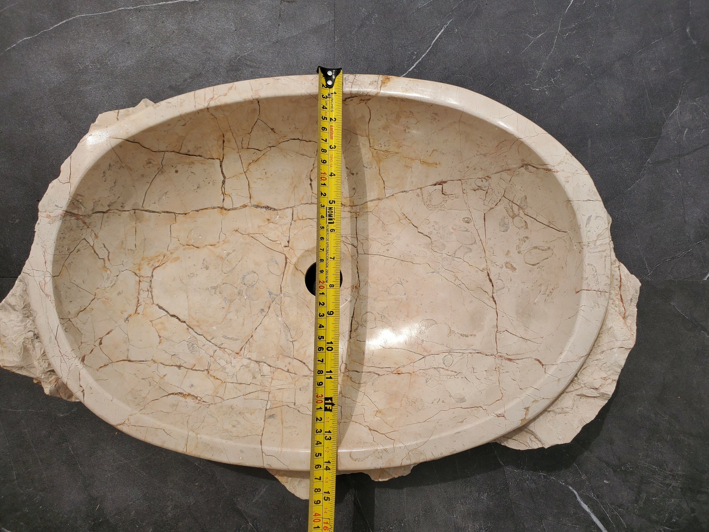 S31_36 Oval Carved Marble Vessel Sink - 22 x 15 inch