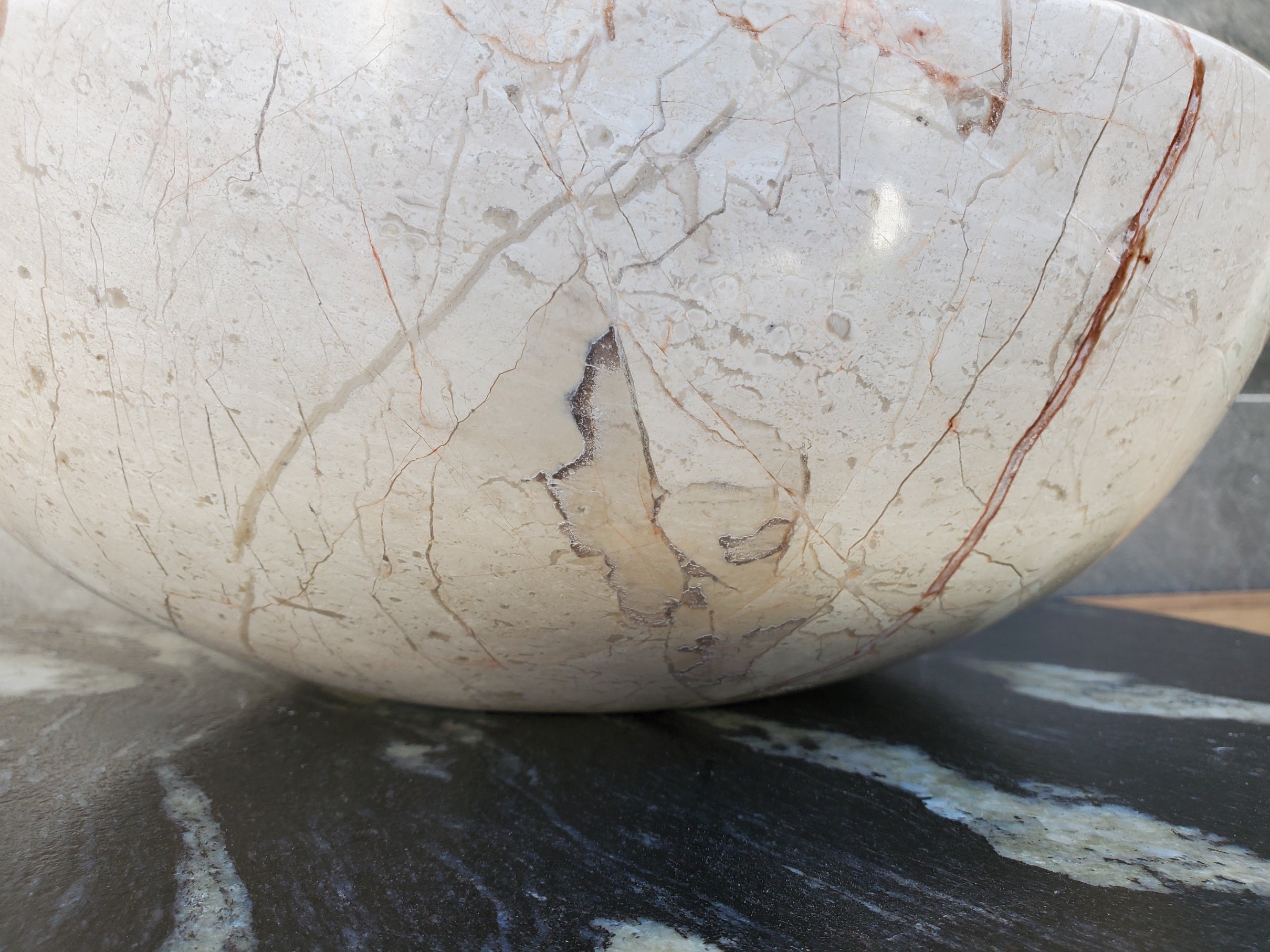 S28_28 Round Marble Stone Vessel Sink - 15.75 x 15.75 inch