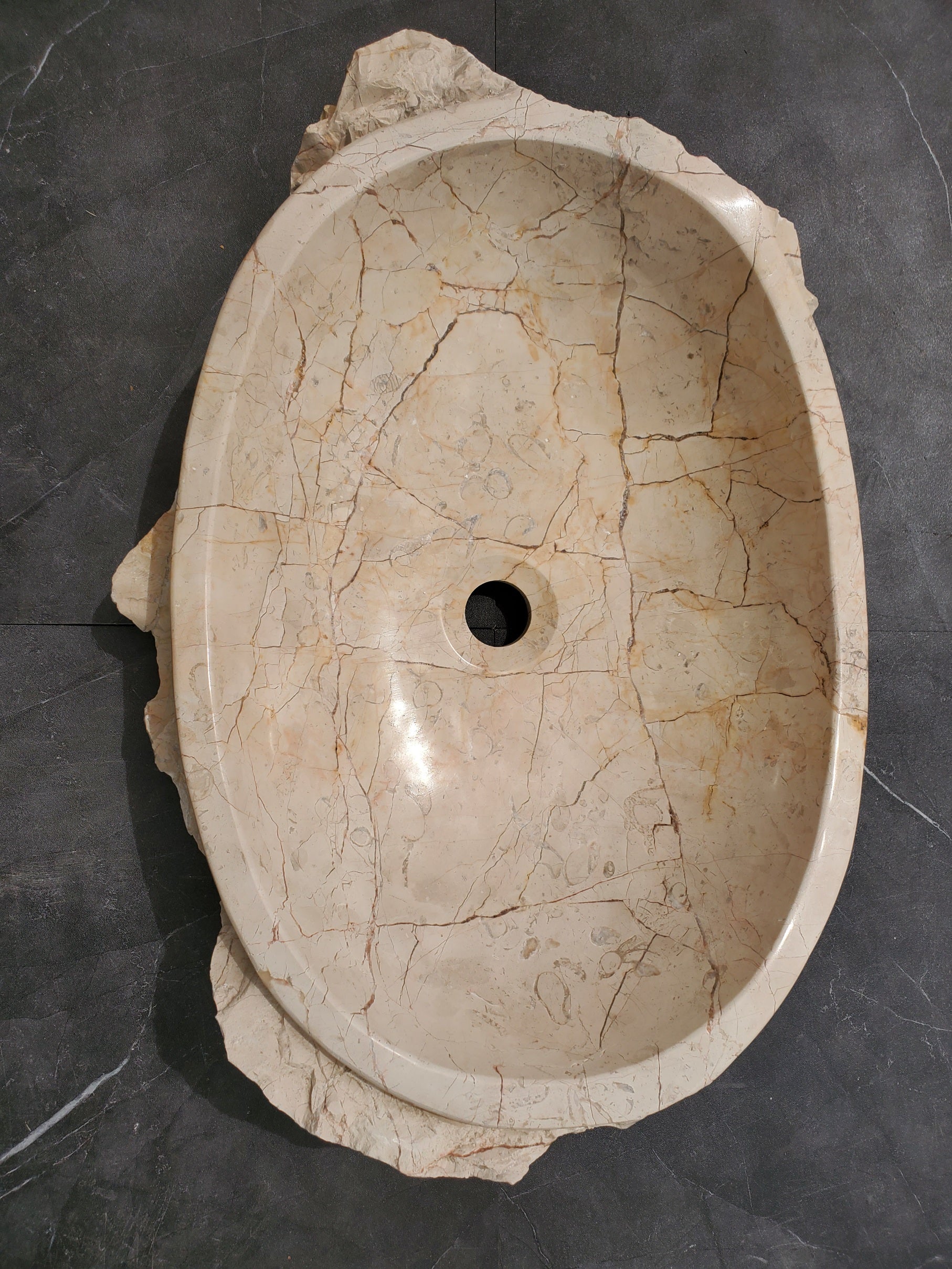 S31_36 Oval Carved Marble Vessel Sink - 22 x 15 inch