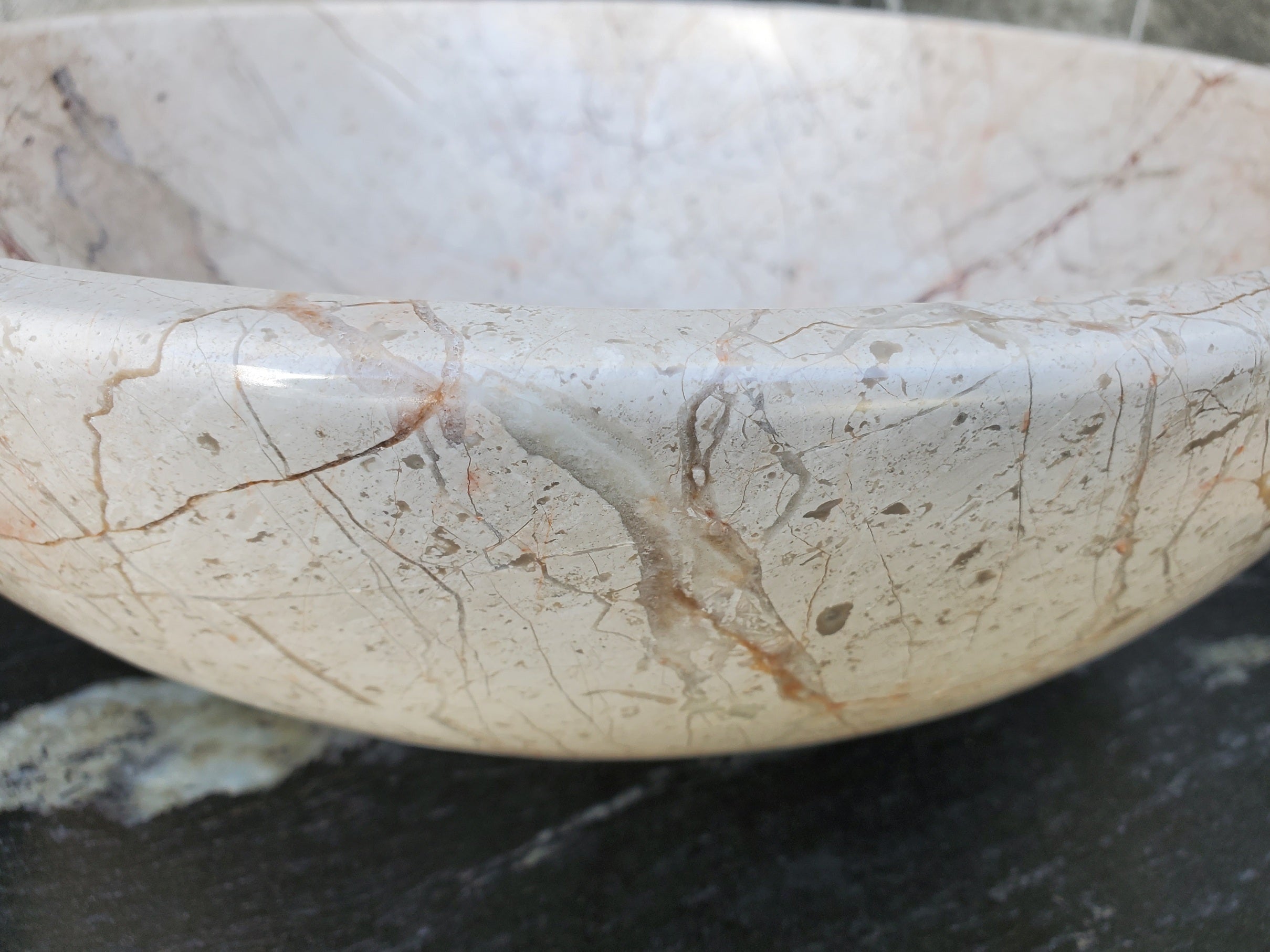 S28_28 Round Marble Stone Vessel Sink - 15.75 x 15.75 inch