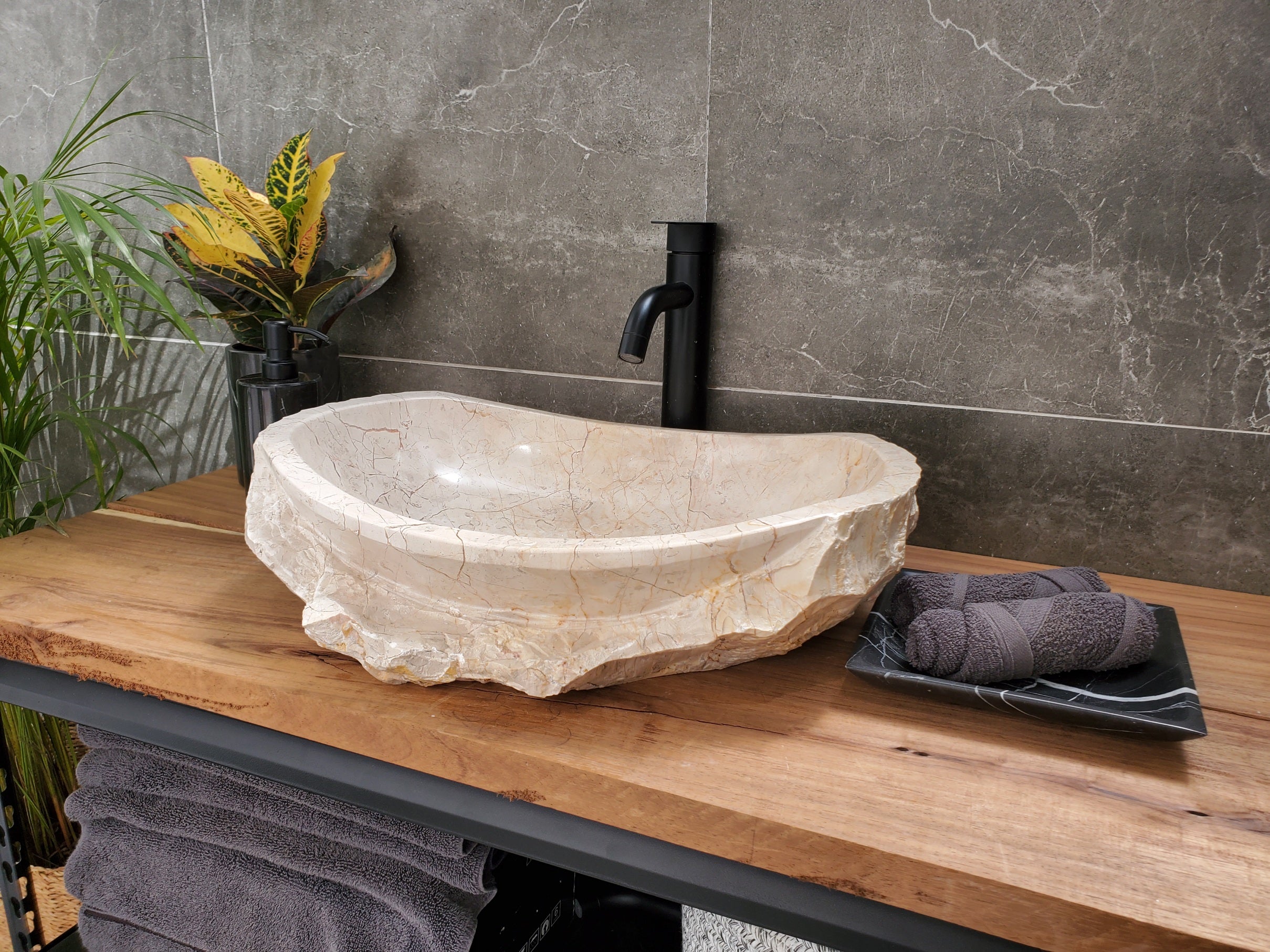 S31_37 Oval Carved Marble Vessel Sink - 20 x 15 inch
