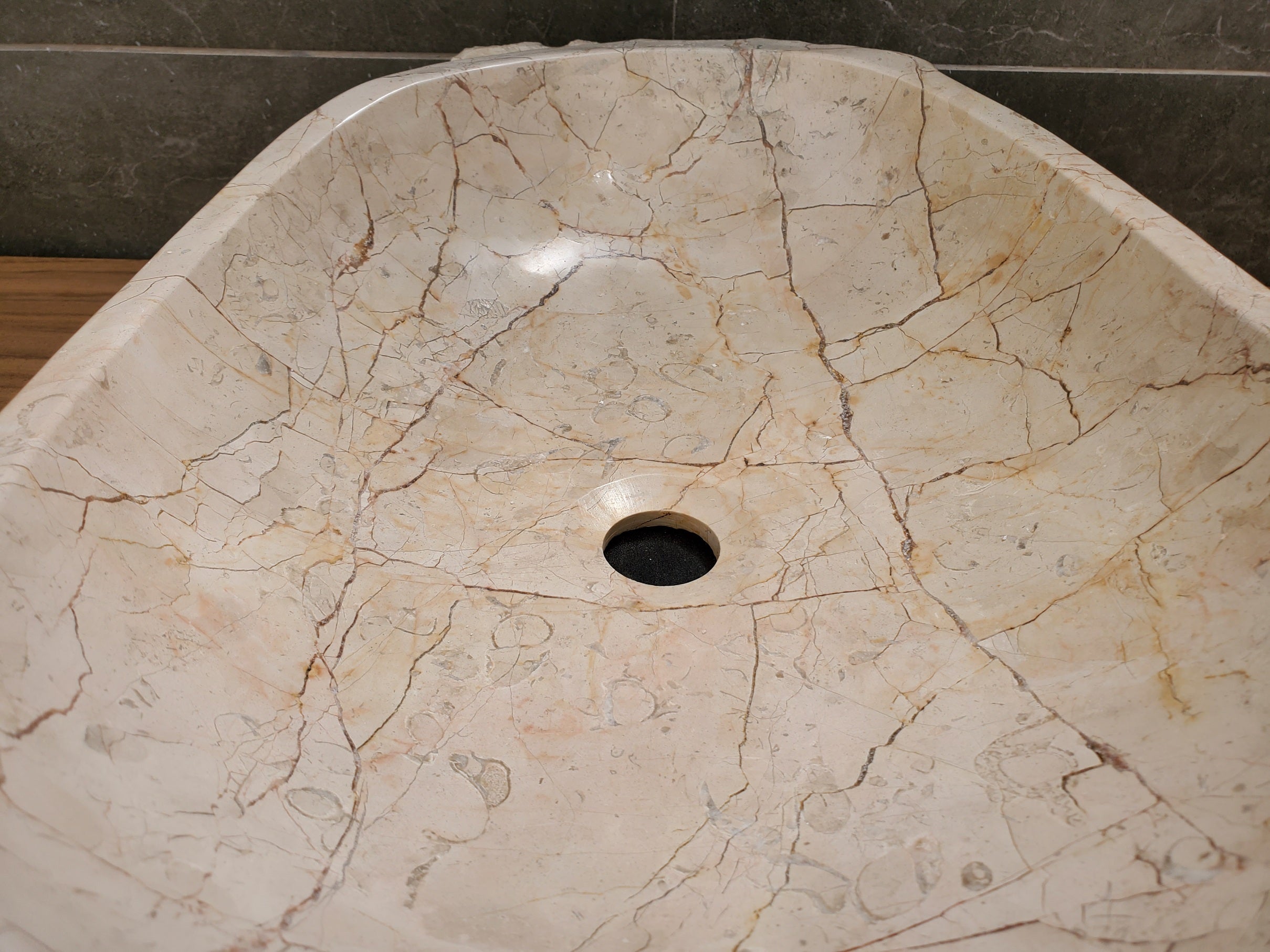 S31_36 Oval Carved Marble Vessel Sink - 22 x 15 inch