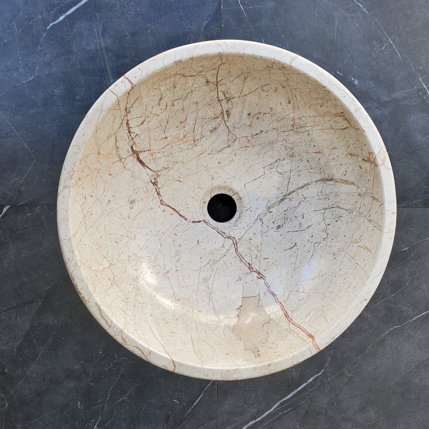 S28_28 Round Marble Stone Vessel Sink - 15.75 x 15.75 inch