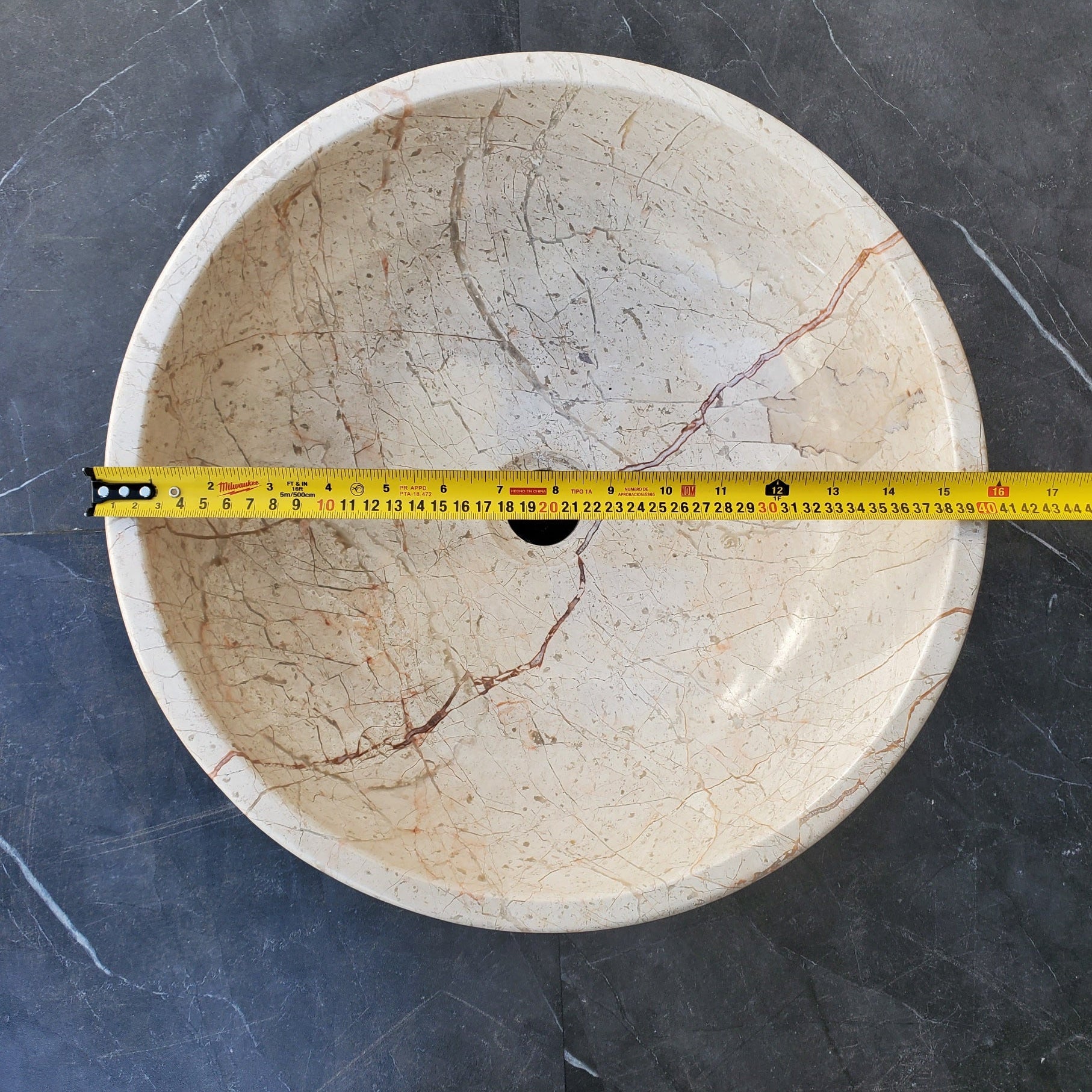 S28_28 Round Marble Stone Vessel Sink - 15.75 x 15.75 inch