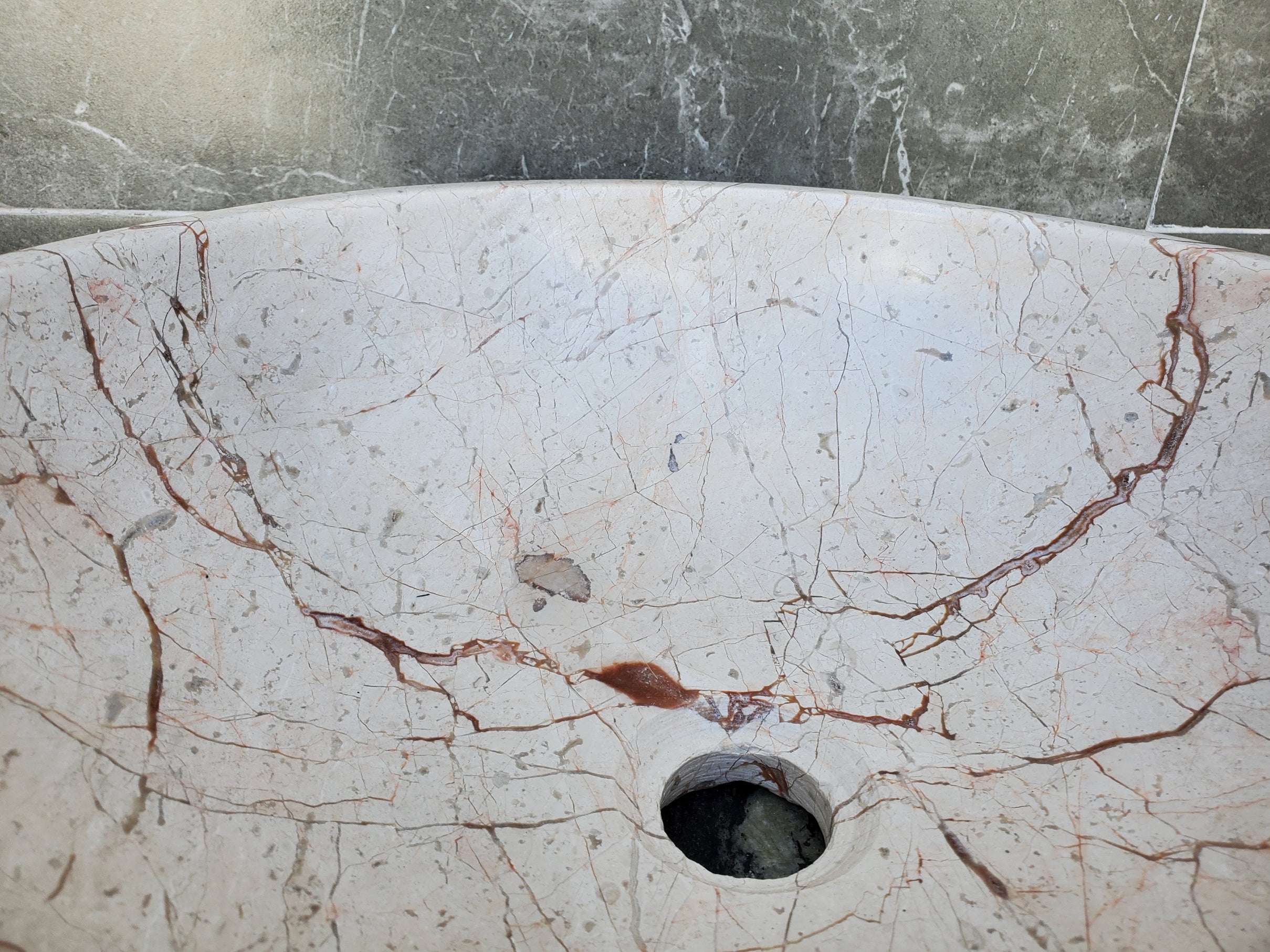 S28_27 Round Marble Stone Vessel Sink - 15.75 x 15.75 inch