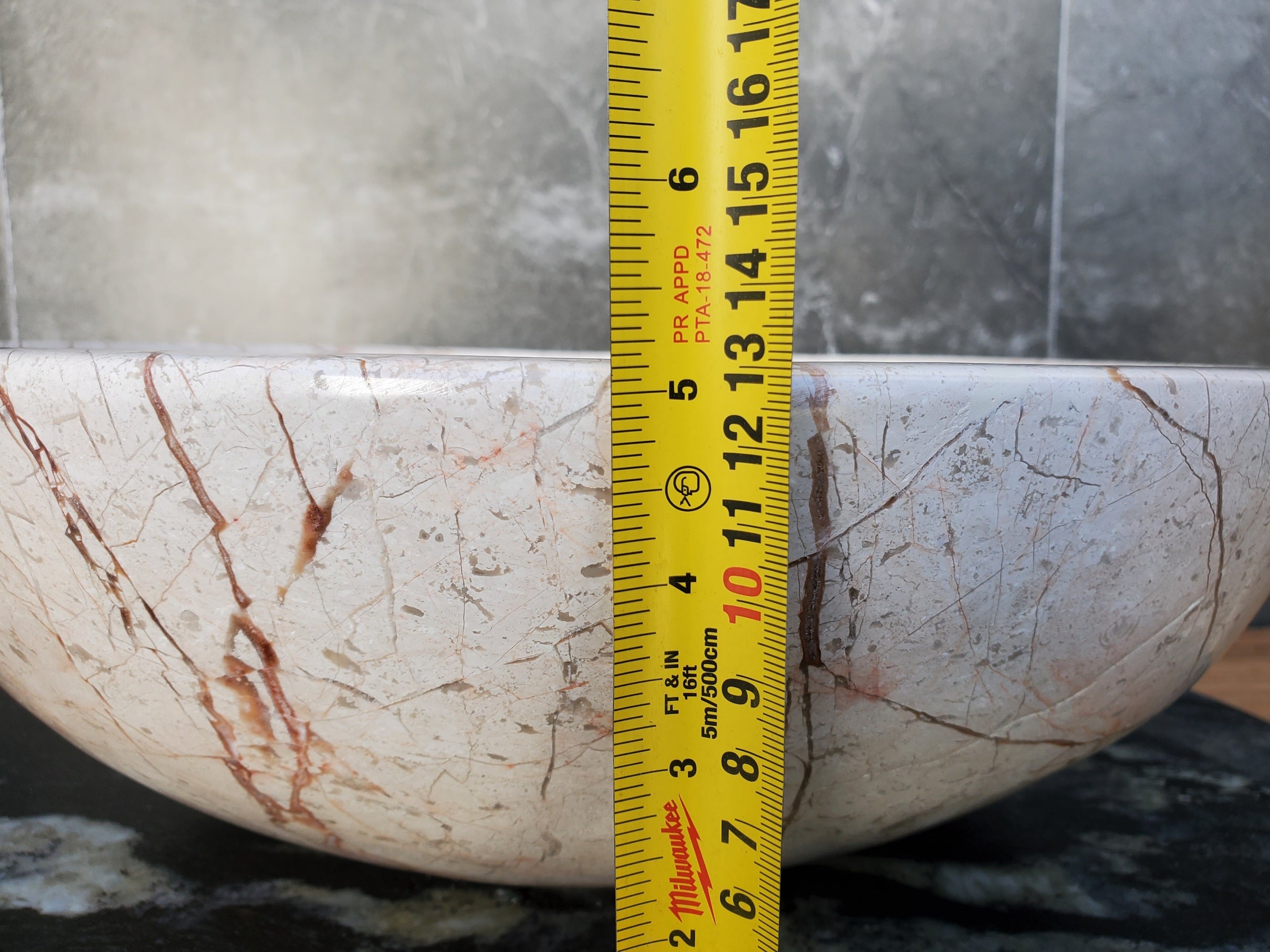 S28_27 Round Marble Stone Vessel Sink - 15.75 x 15.75 inch