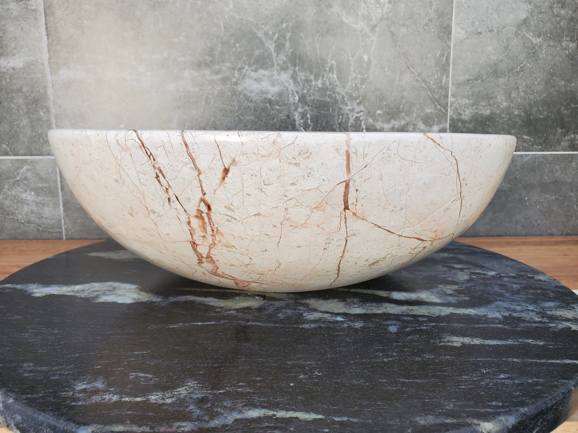 S28_27 Round Marble Stone Vessel Sink - 15.75 x 15.75 inch