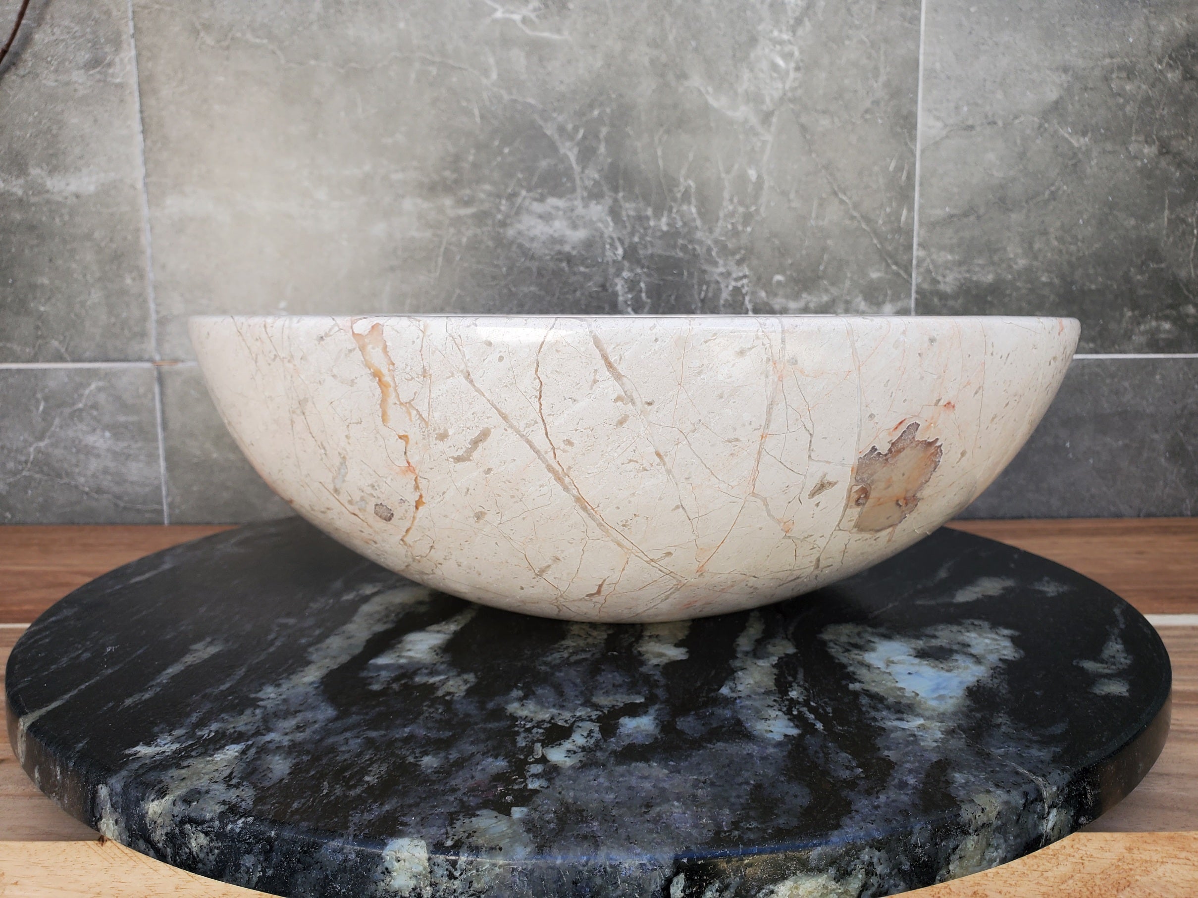 S28_27 Round Marble Stone Vessel Sink - 15.75 x 15.75 inch