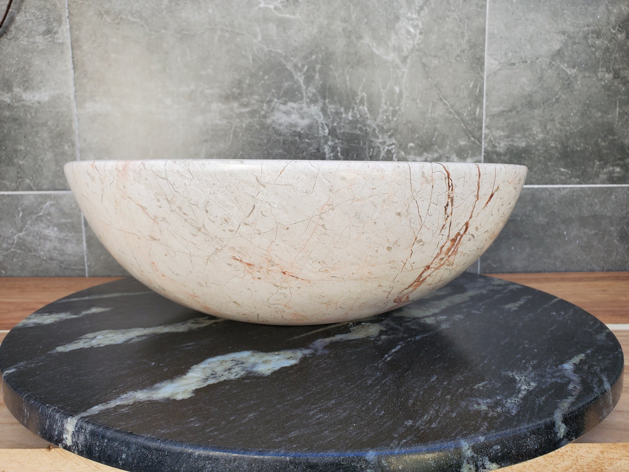 S28_27 Round Marble Stone Vessel Sink - 15.75 x 15.75 inch