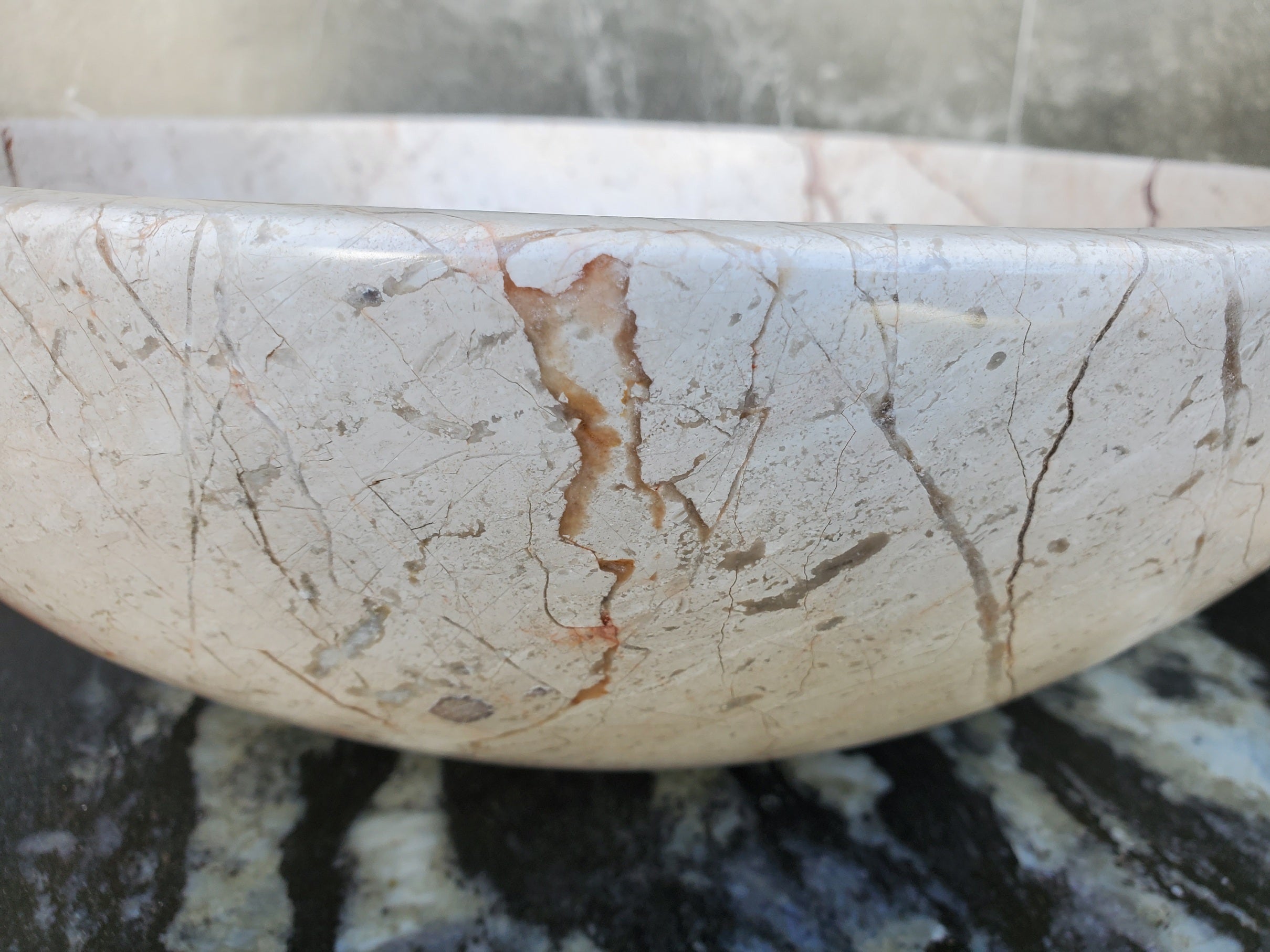 S28_27 Round Marble Stone Vessel Sink - 15.75 x 15.75 inch