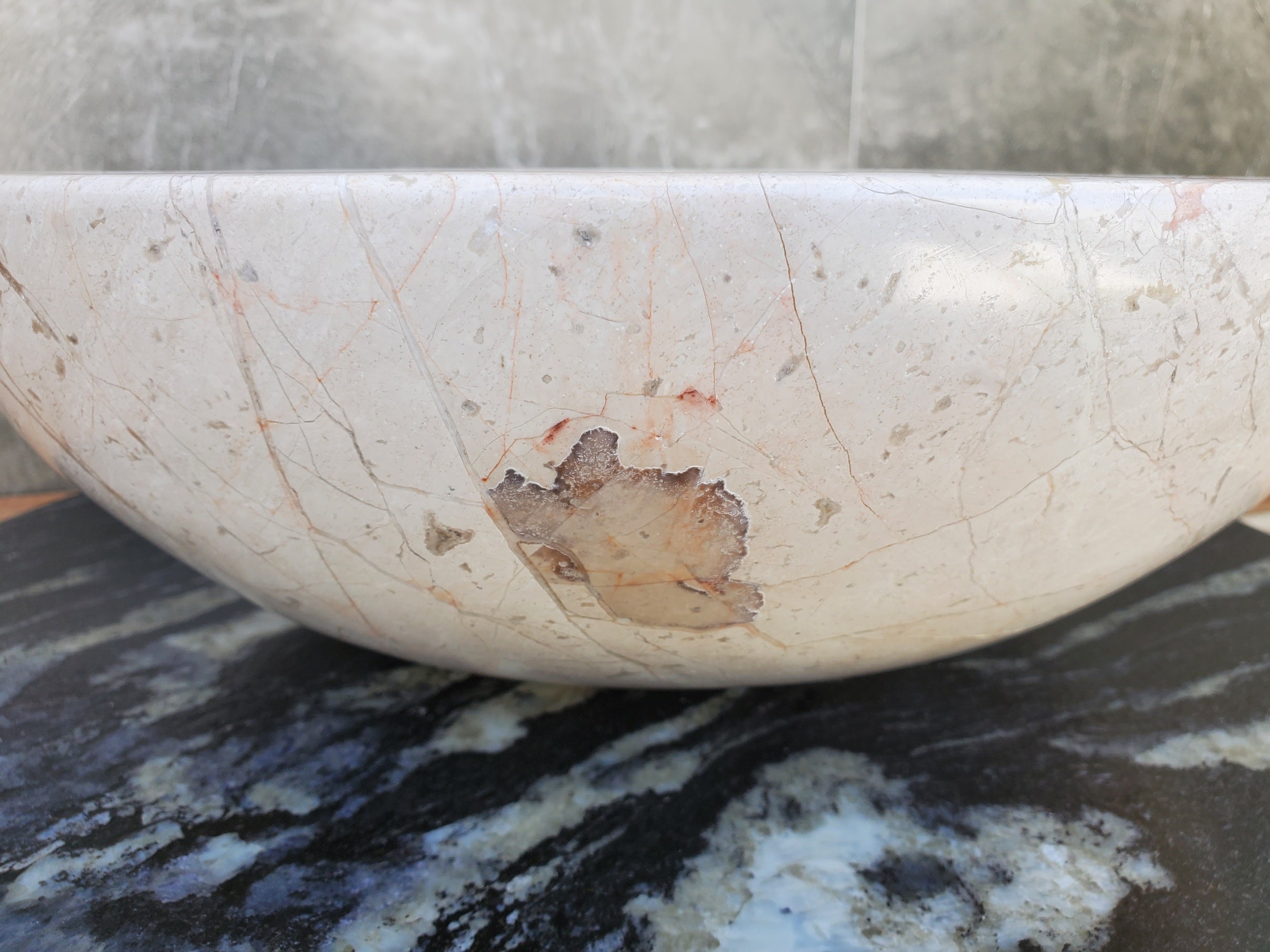 S28_27 Round Marble Stone Vessel Sink - 15.75 x 15.75 inch