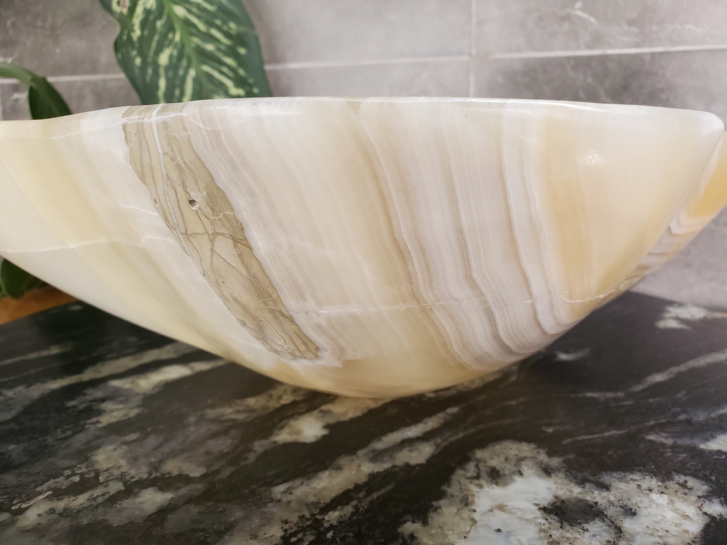 S35_58 Beige Onyx Vessel Sink, Natural Stone Countertop Basin, Luxury Vanity Sink, Spa Bathroom Decor Onyx Sinks Sinks