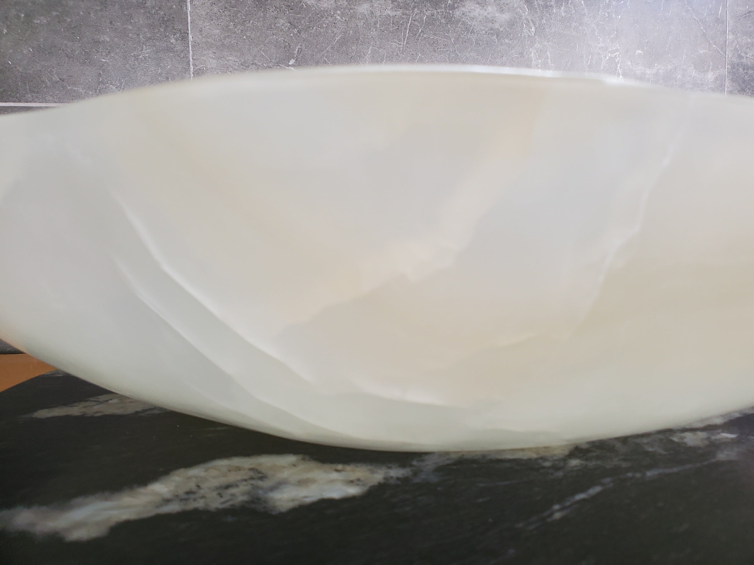 S35_59 Beige Onyx Vessel Sink - Natural Stone Bathroom Basin (16 x 13 inches) Onyx Sinks Sinks