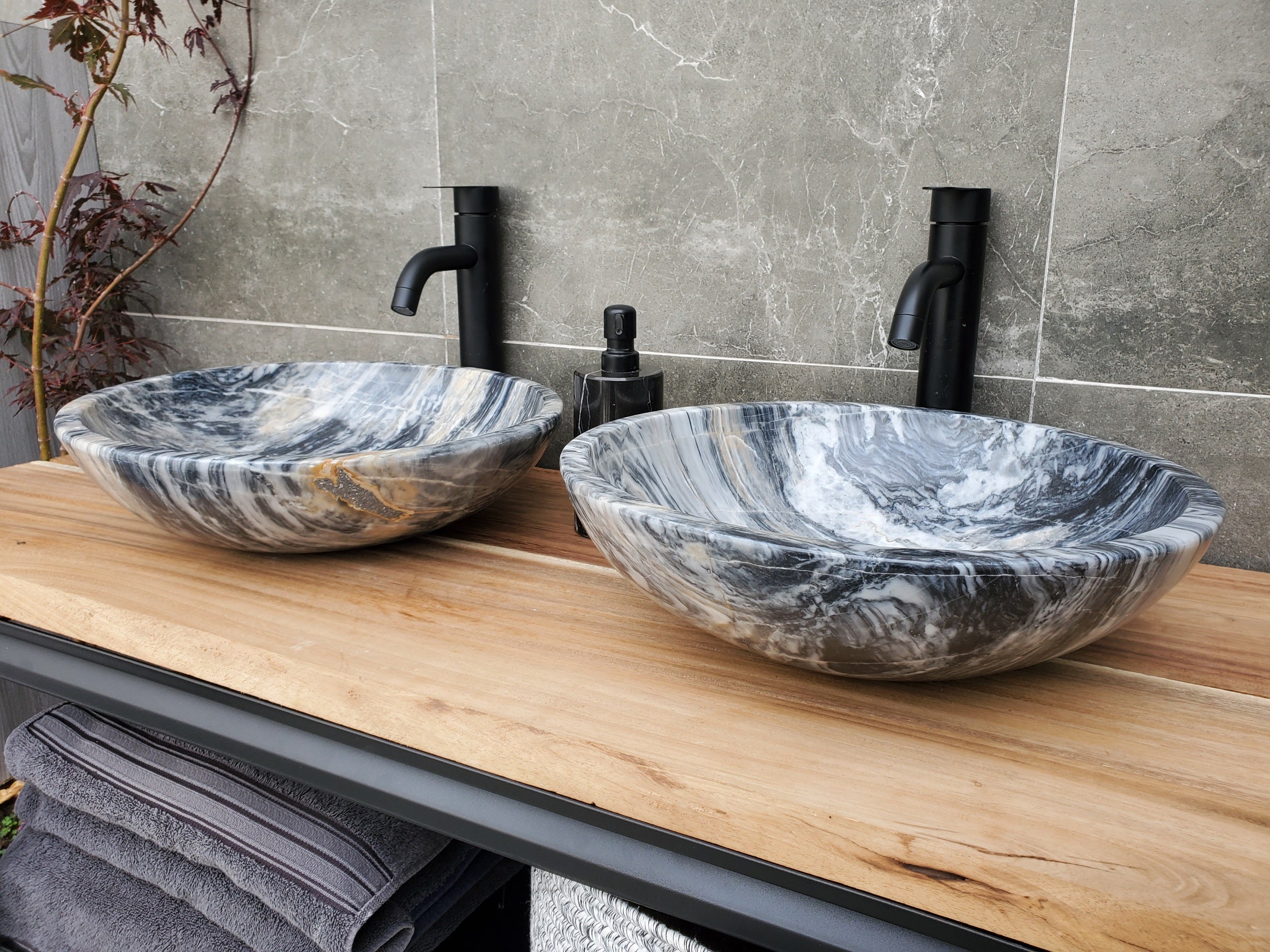 SET1044 Marble Stone Vessel Sink Set