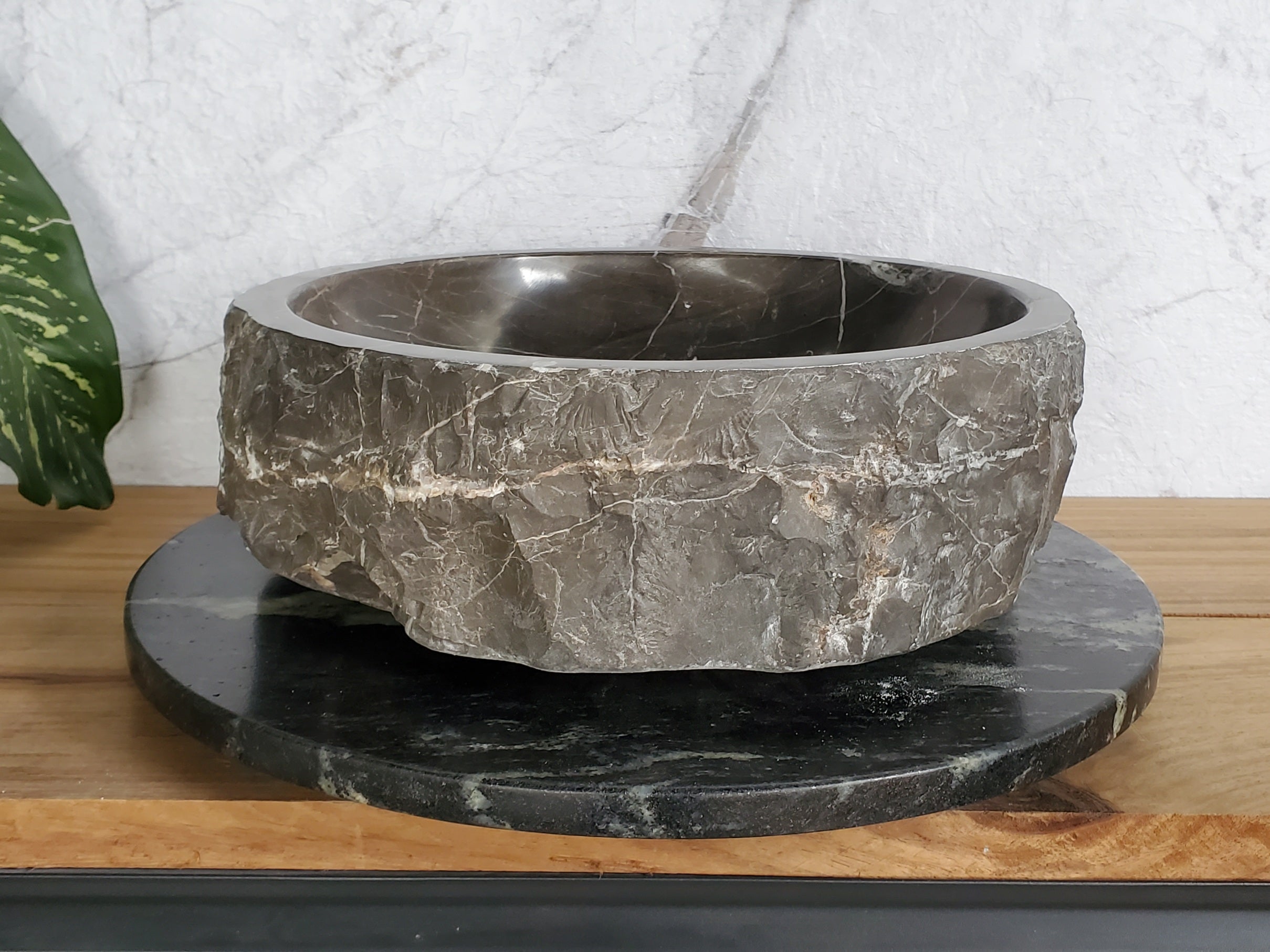 S37_24 Round Black Marble Stone Vessel Bathroom Sink Featured Marble Sinks Sinks
