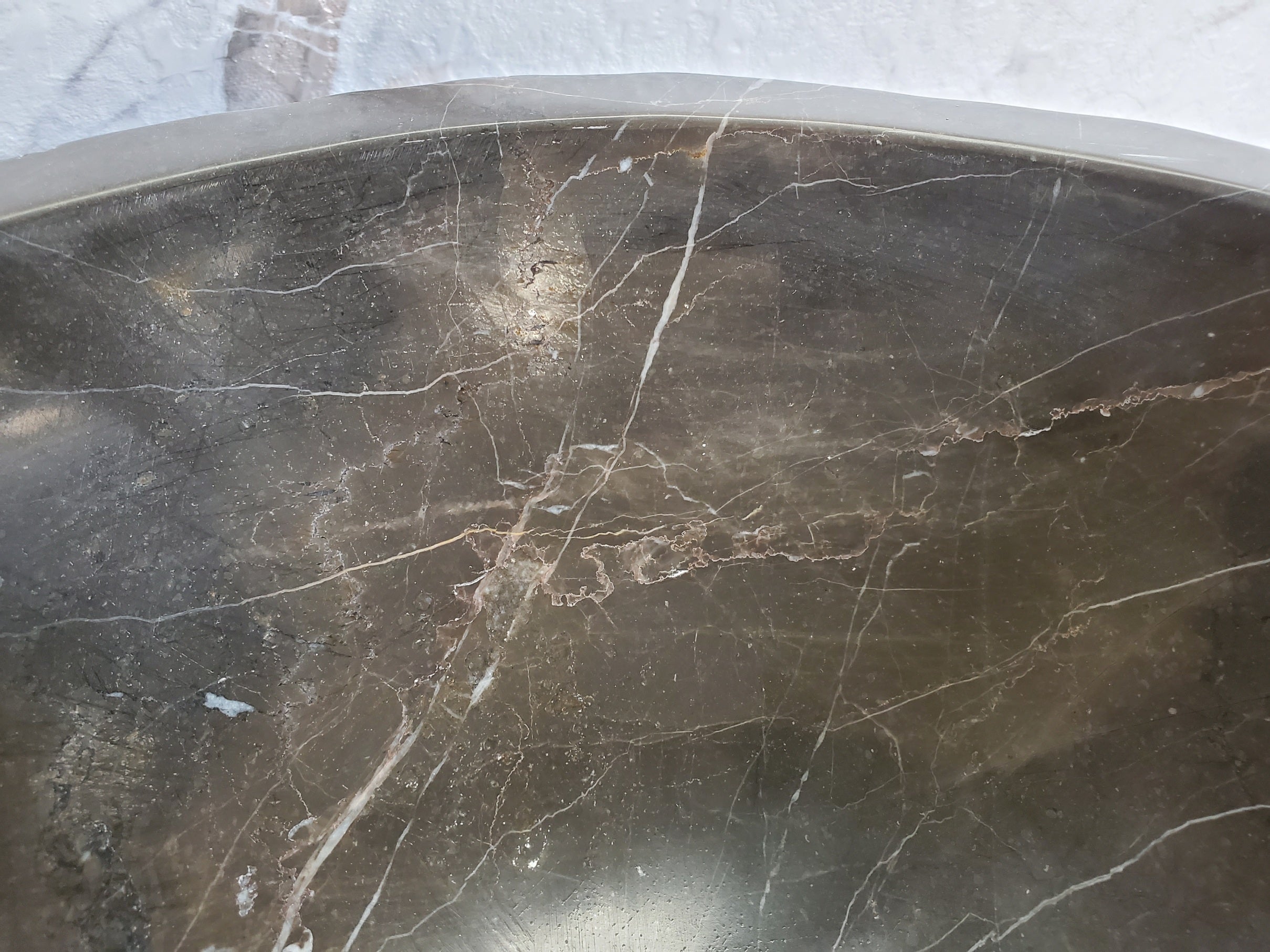 S37_23 Round Black Marble Stone Vessel Bathroom Sink - 16 x 16 inch Marble Sinks Featured Marble Sinks Sinks